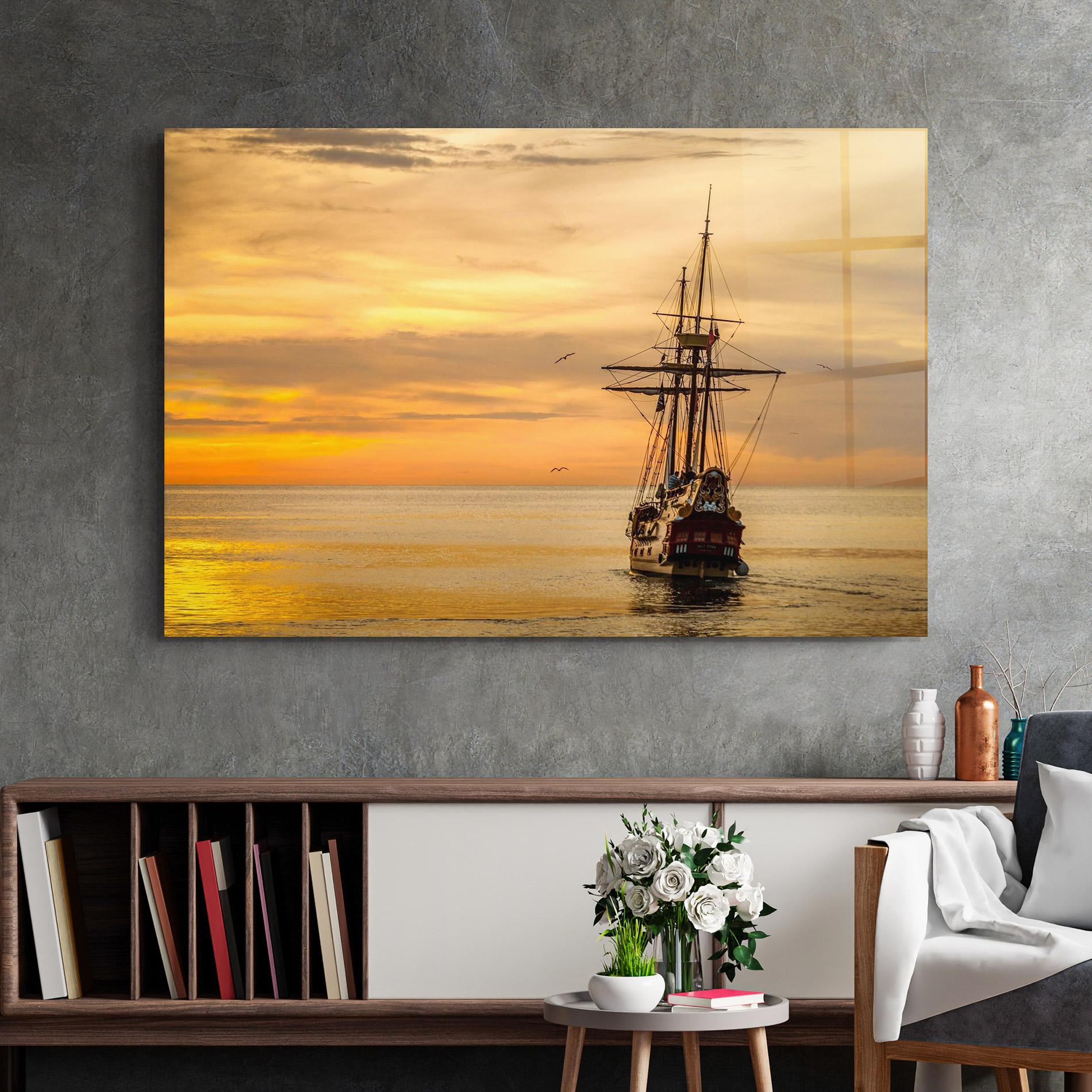 Tablou Sticla Sunset Over The Sea mockup 2