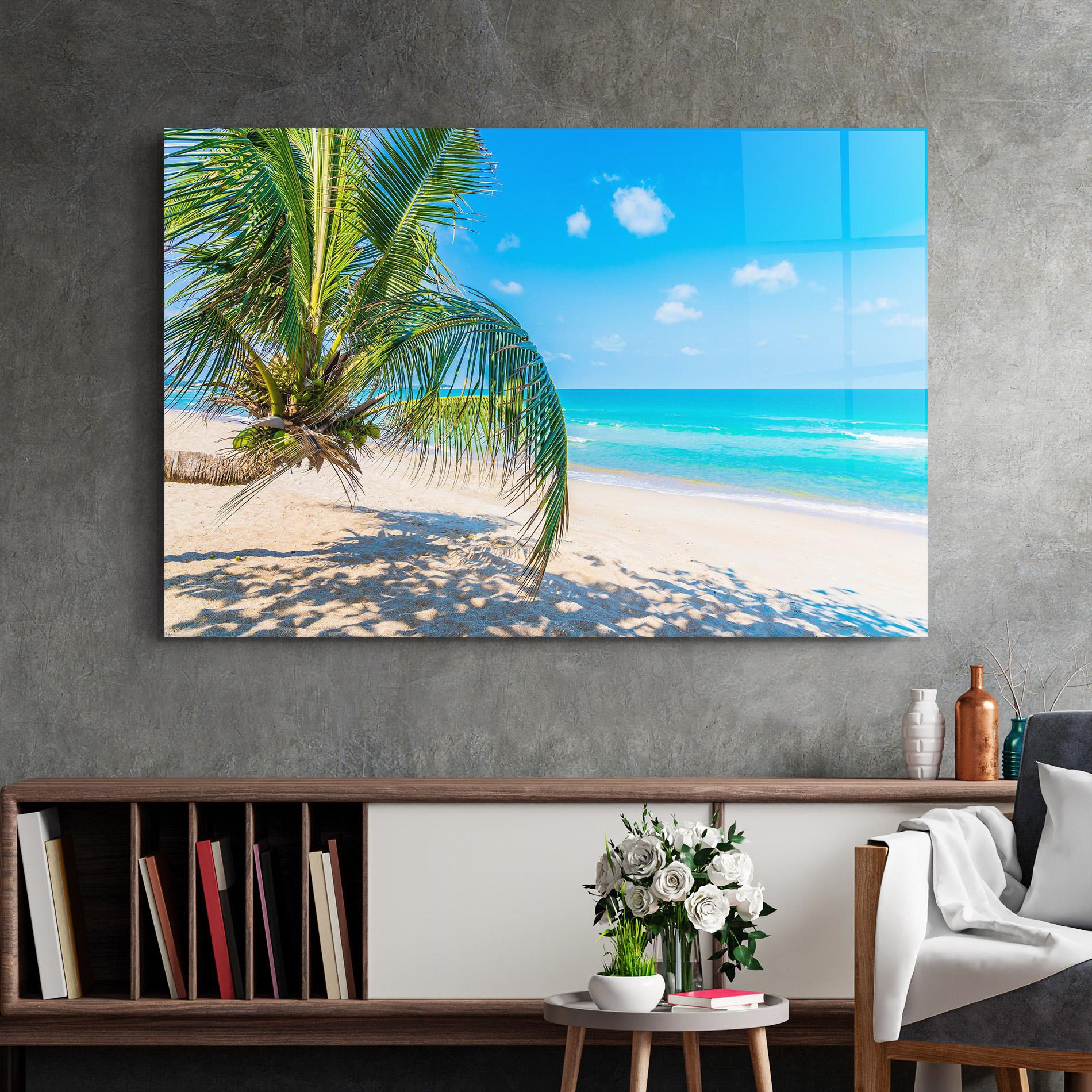 Tablou Sticla Tropical Beach View mockup 2