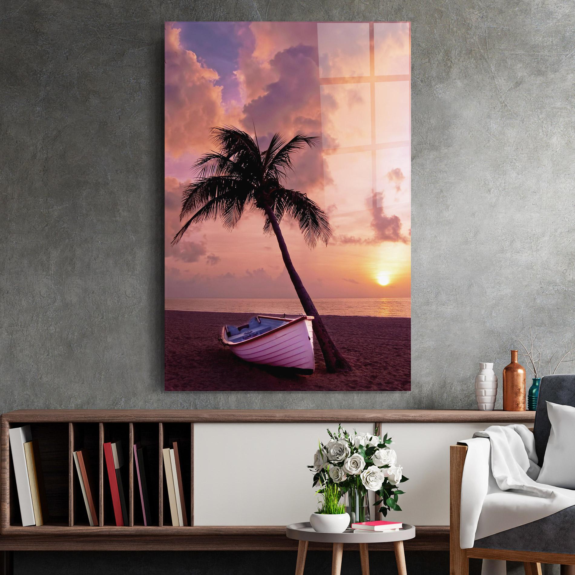 Tablou Sticla Boat Purple Sunset mockup 2