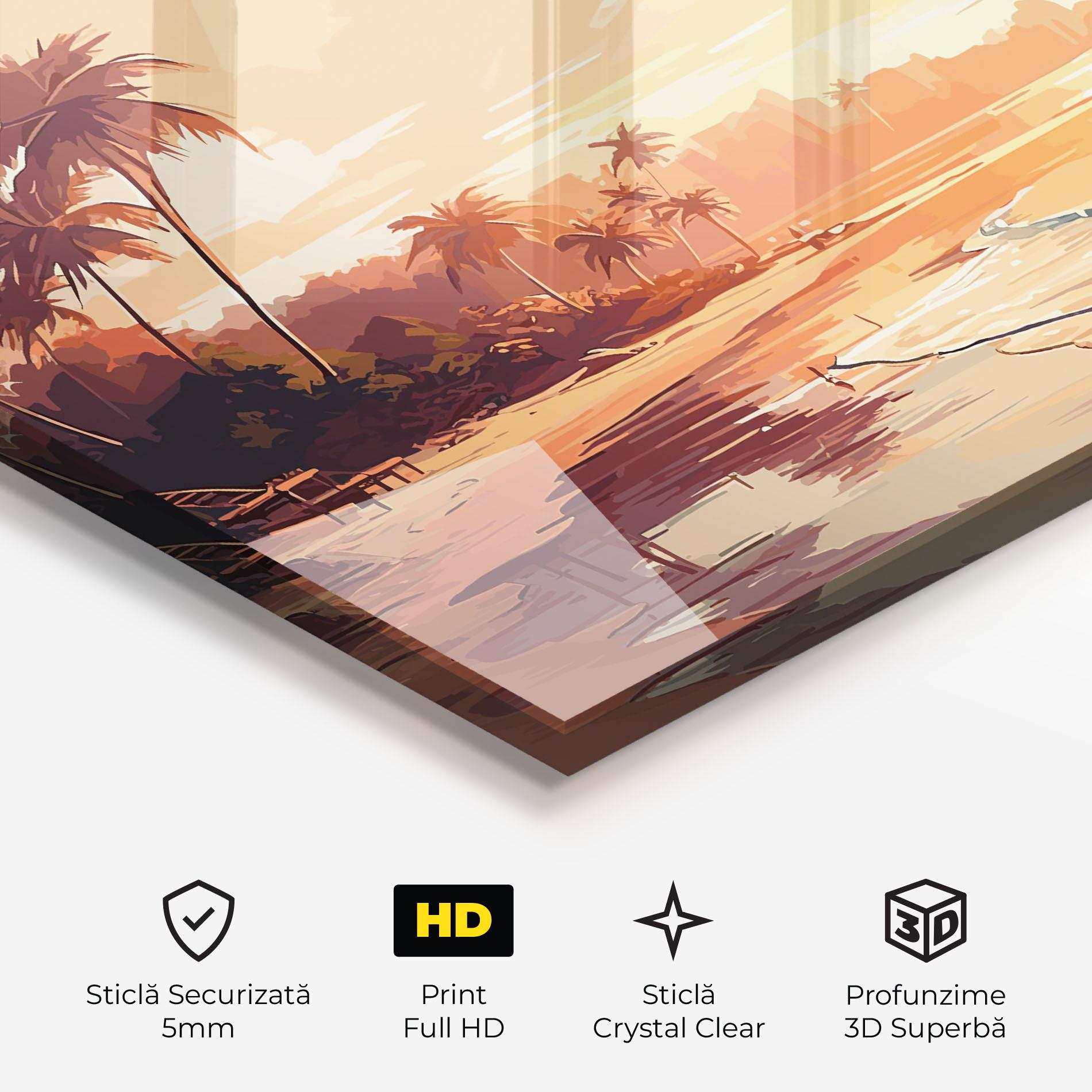 Tablou Sticla Blue Orange Beach mockup 3