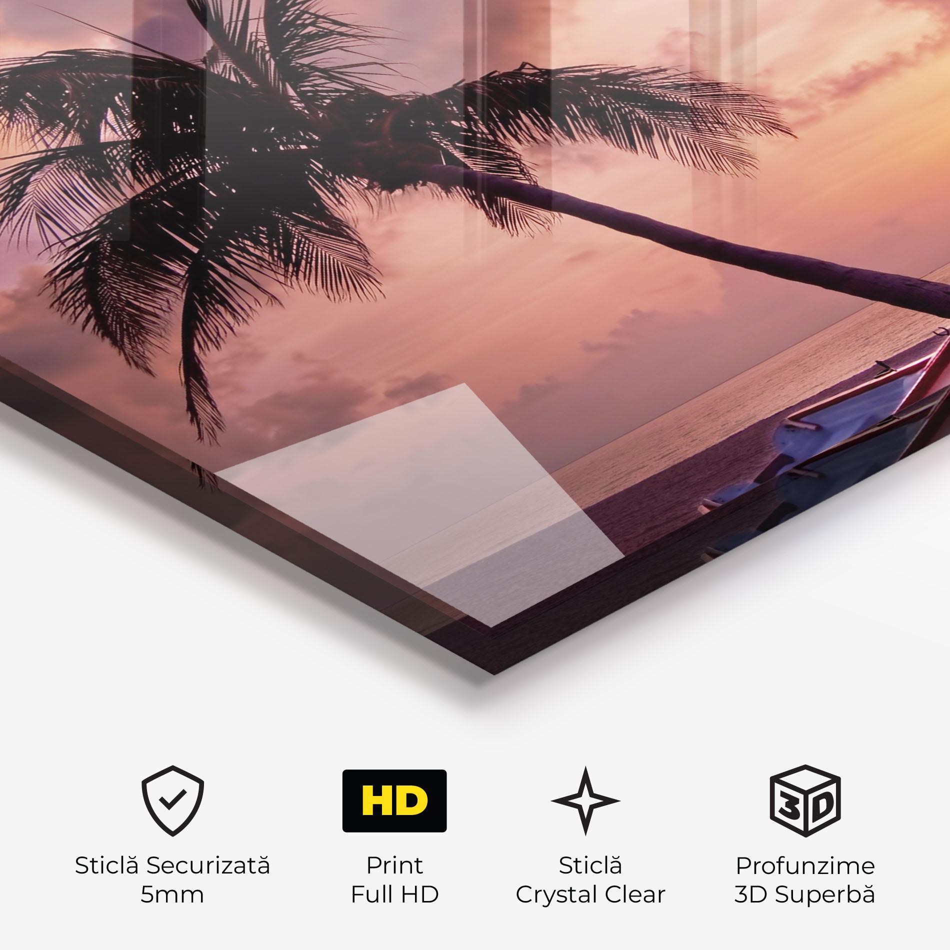 Tablou Sticla Boat Purple Sunset mockup 3