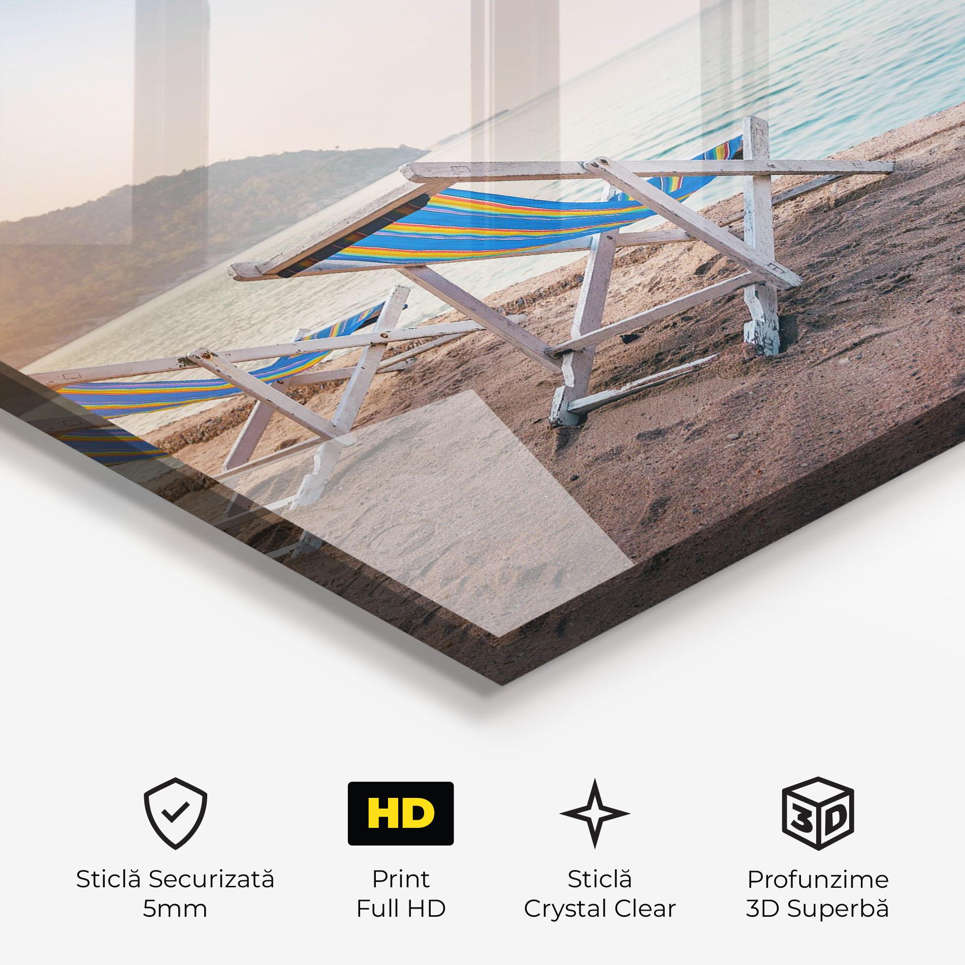 Tablou Sticla Colorful Beach Chairs mockup 3