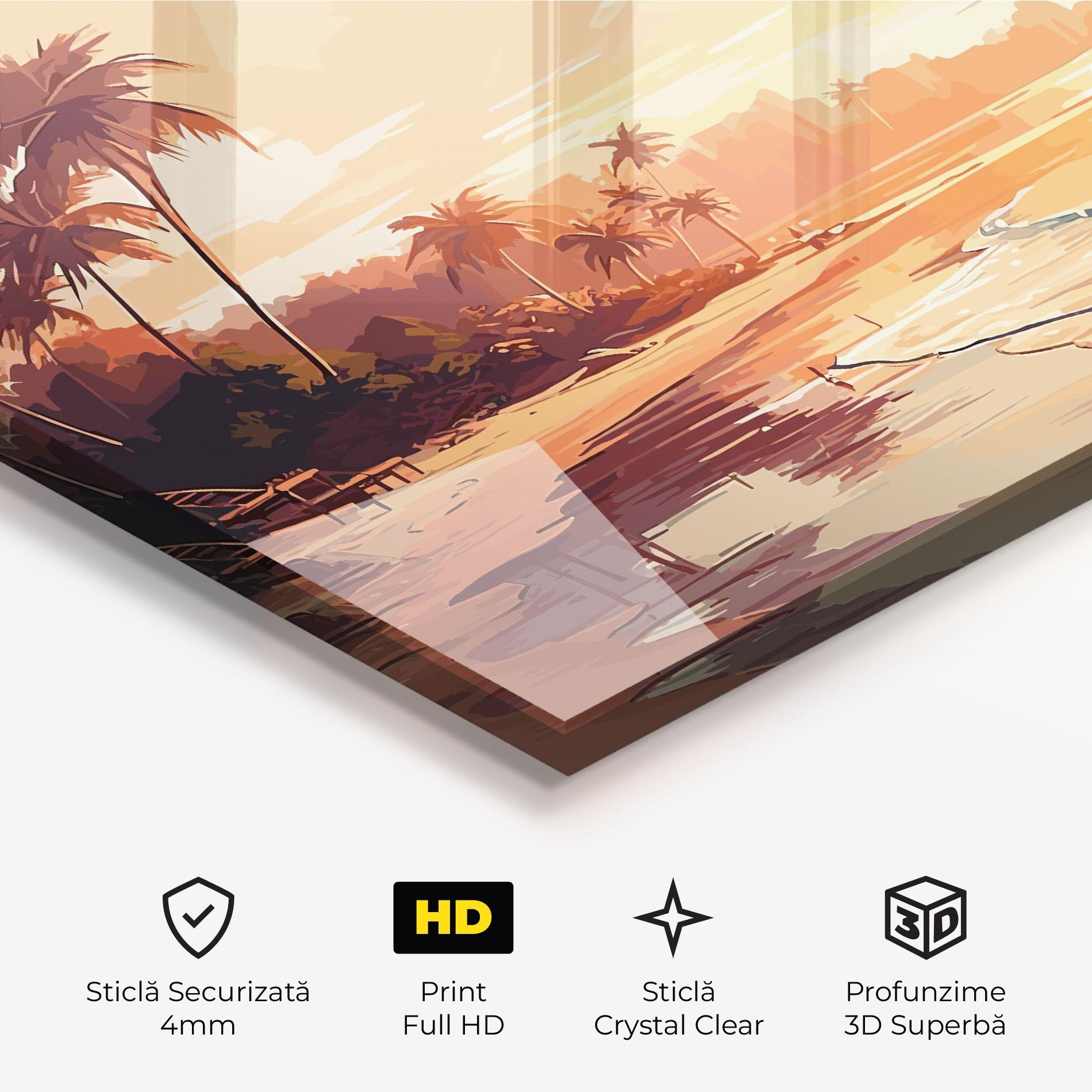 Tablou Sticla Blue Orange Beach mockup 3