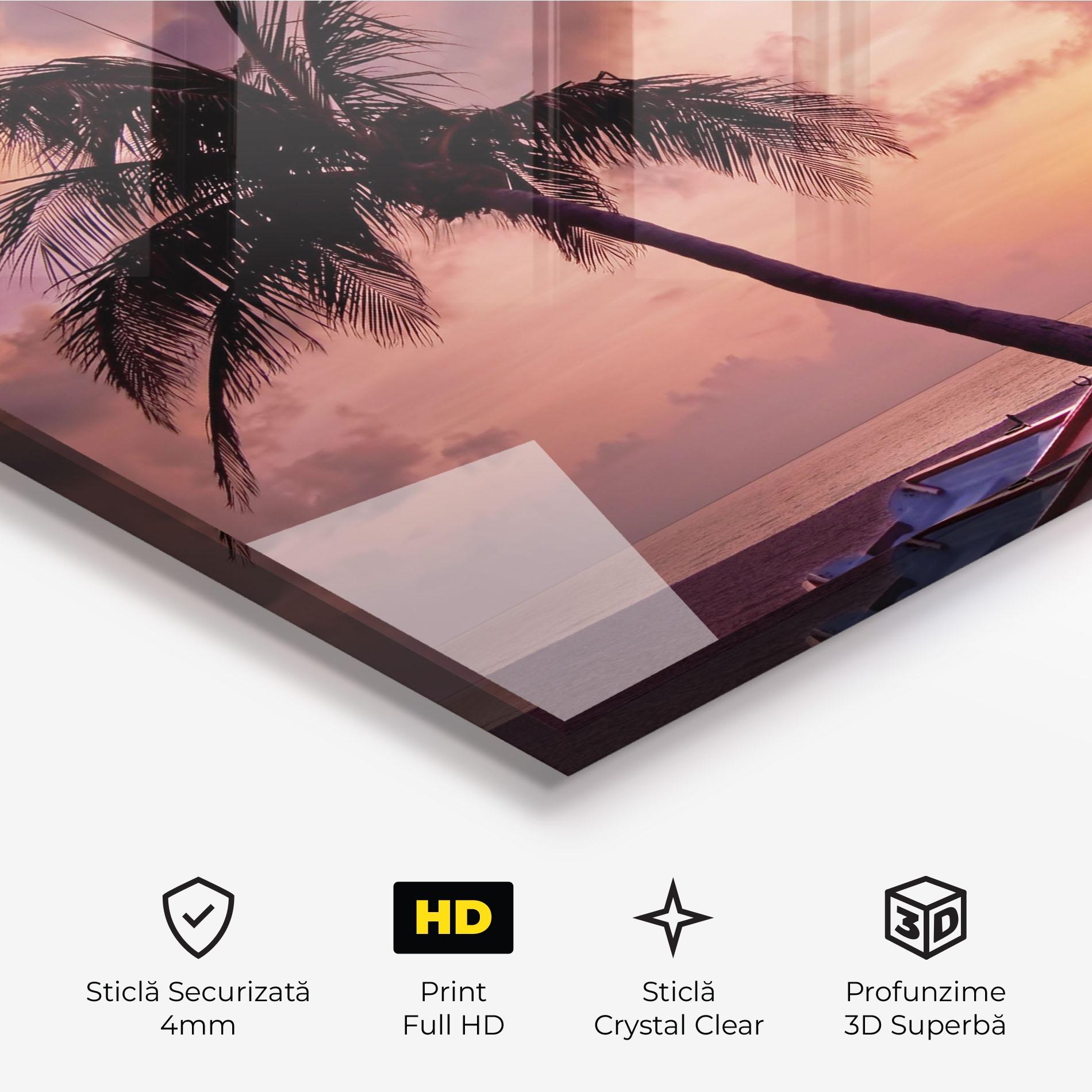 Tablou Sticla Boat Purple Sunset mockup 3