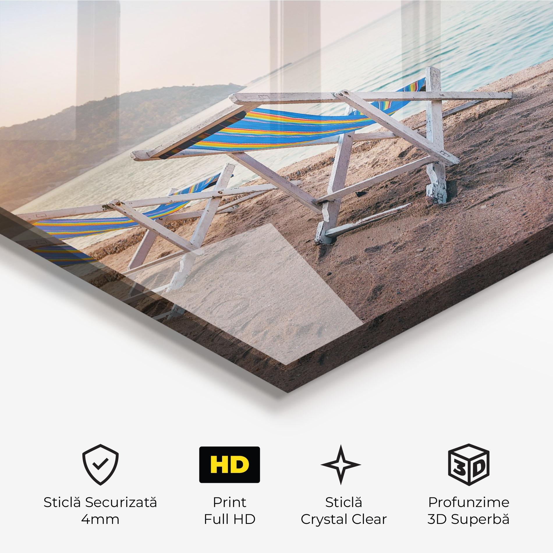 Tablou Sticla Colorful Beach Chairs mockup 3