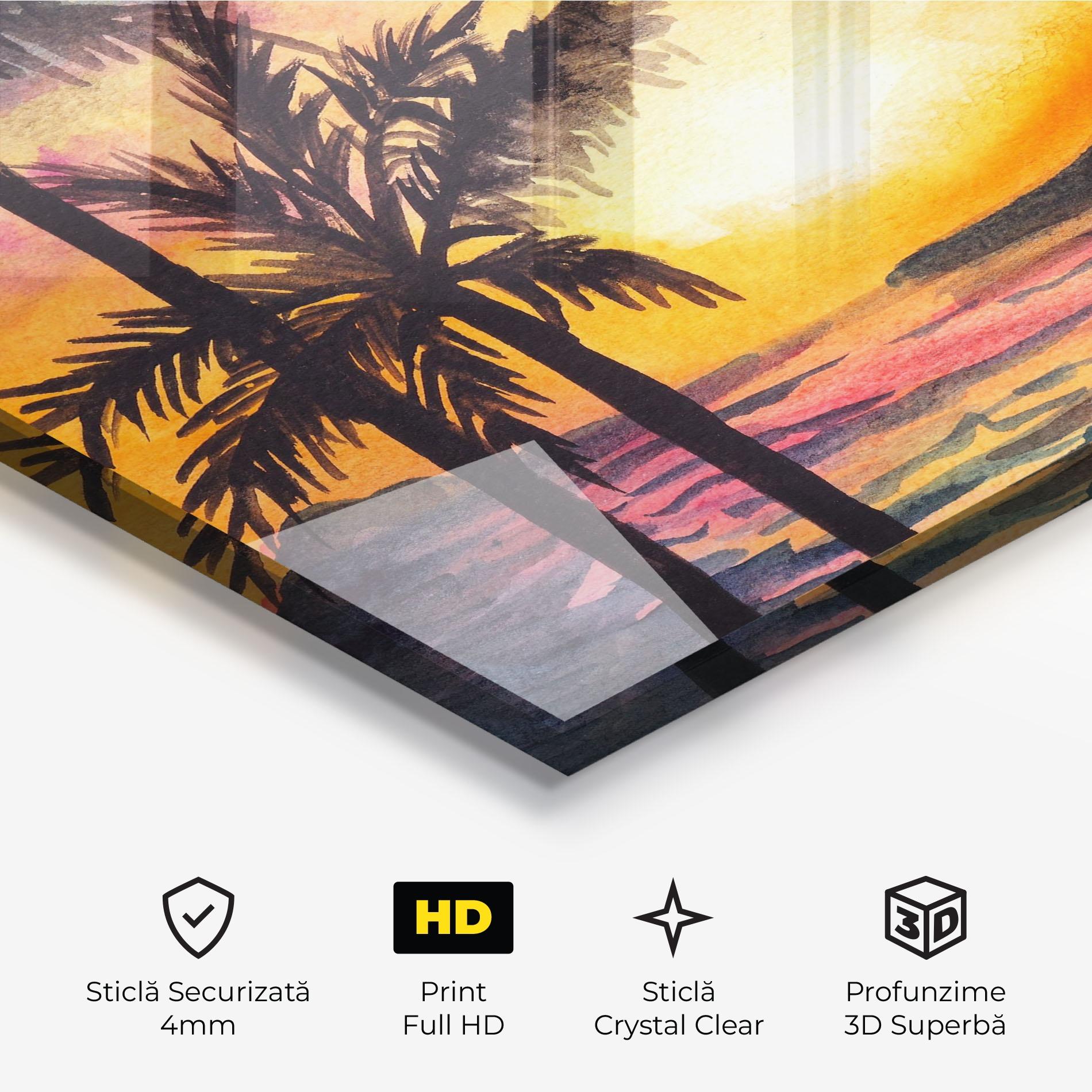 Tablou Sticla Sunset Tree Beach mockup 3