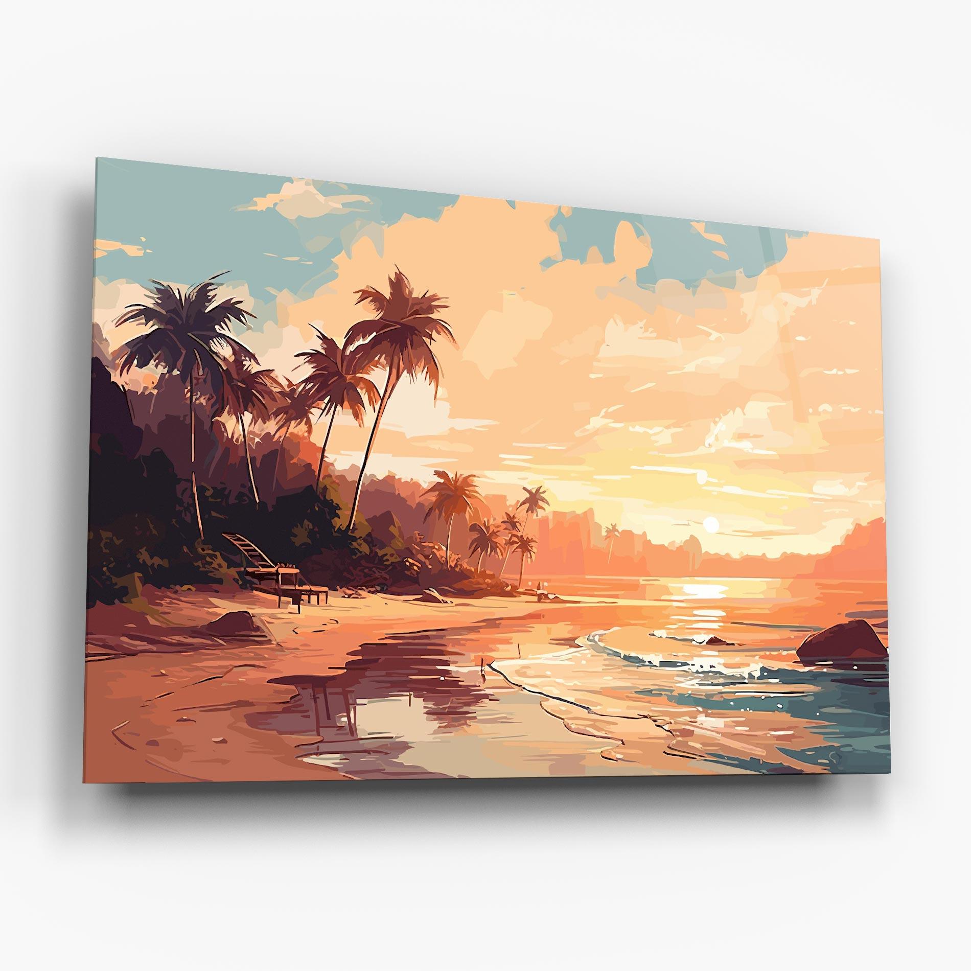 Tablou Sticla Blue Orange Beach mockup 6