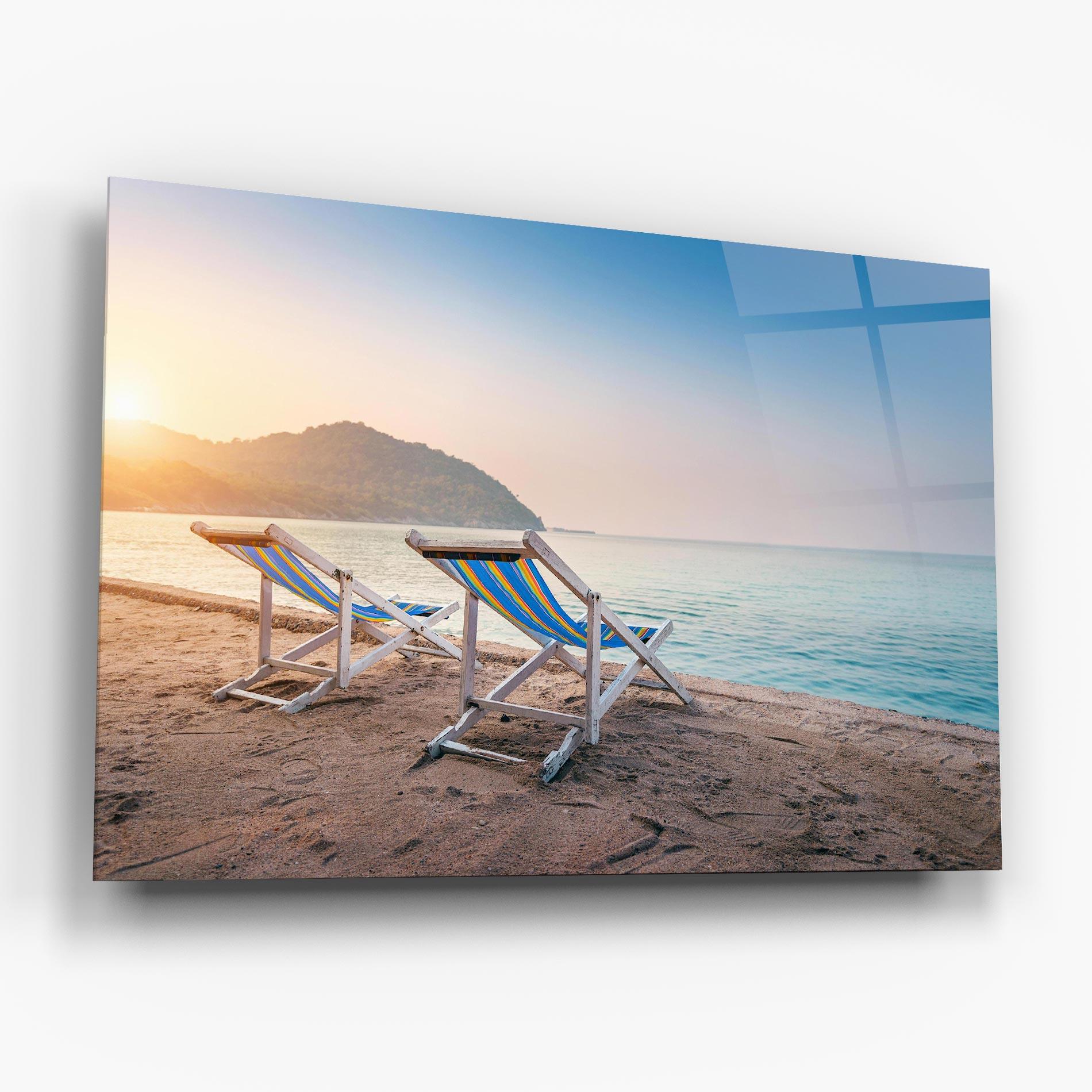 Tablou Sticla Colorful Beach Chairs mockup 6