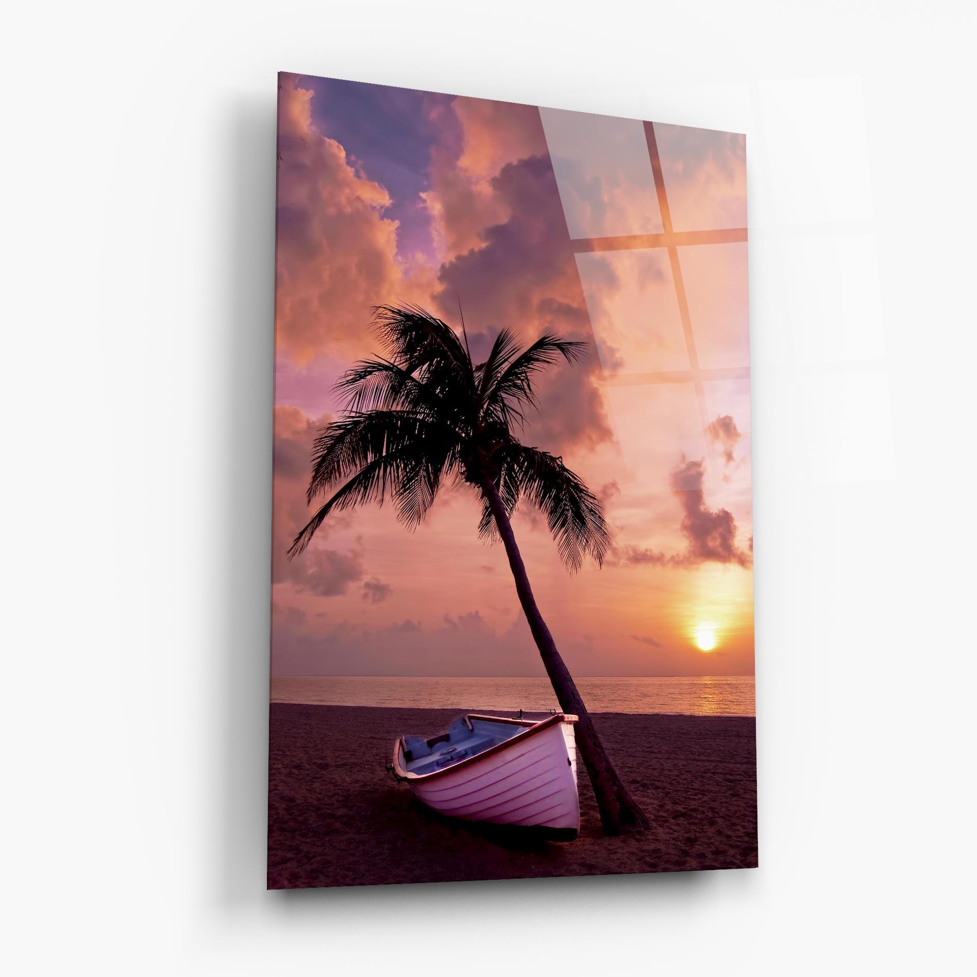 Tablou Sticla Boat Purple Sunset mockup 6