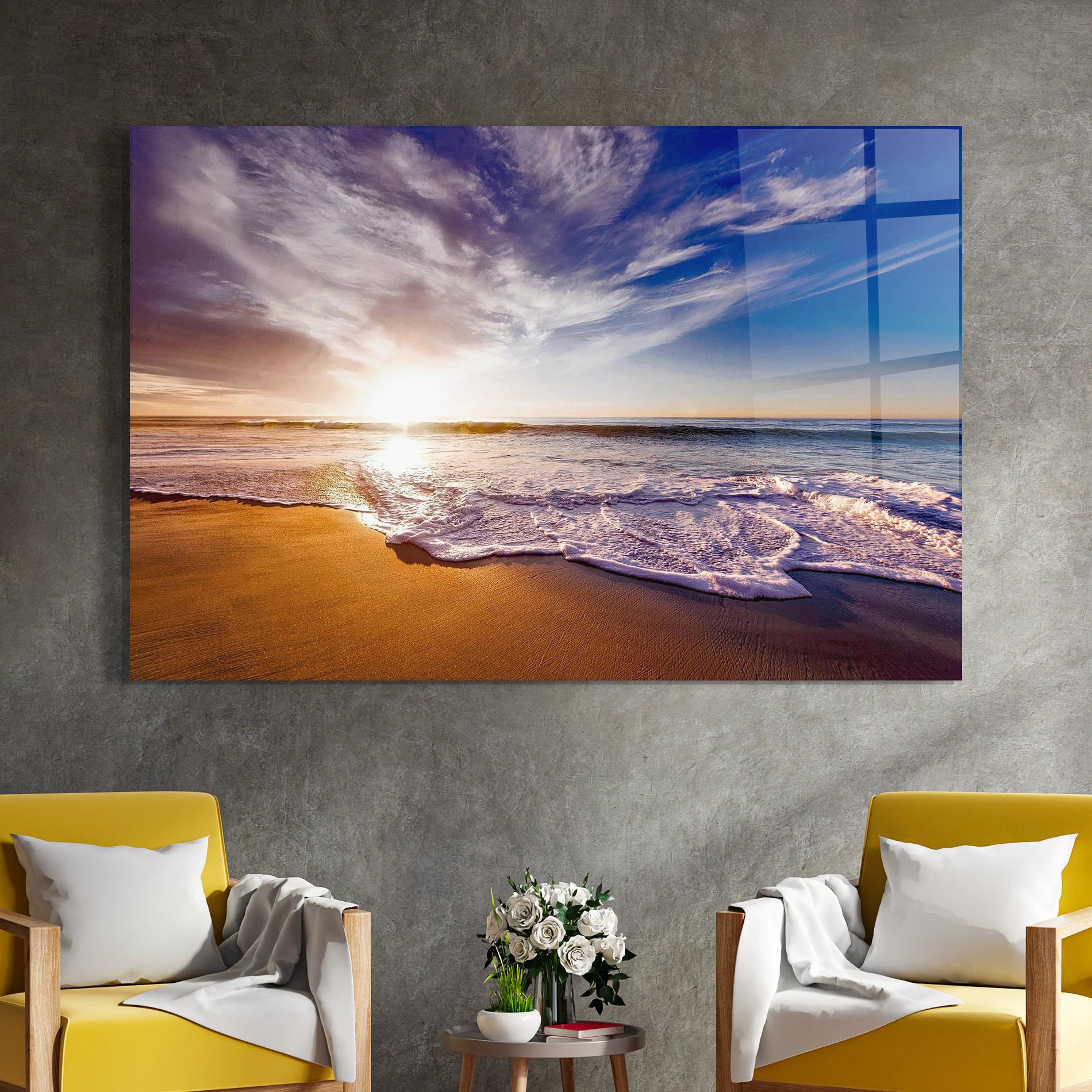 Tablou Sticla Beach Sunrise mockup 4
