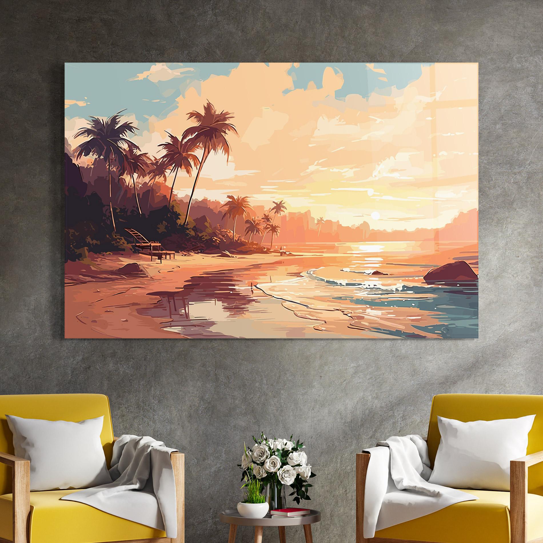 Tablou Sticla Blue Orange Beach mockup 4