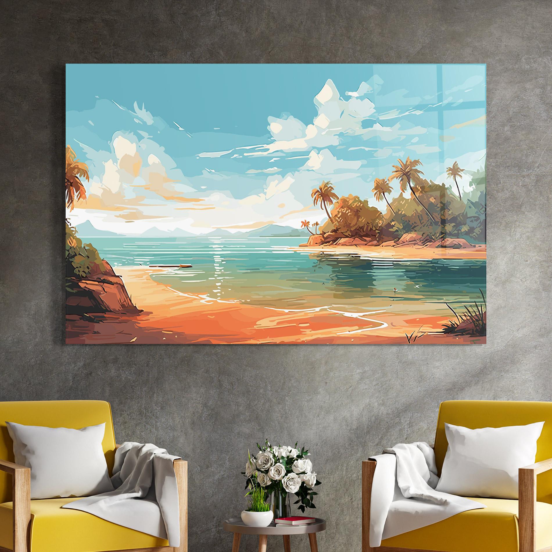 Tablou Sticla Blue Sky Beach mockup 4