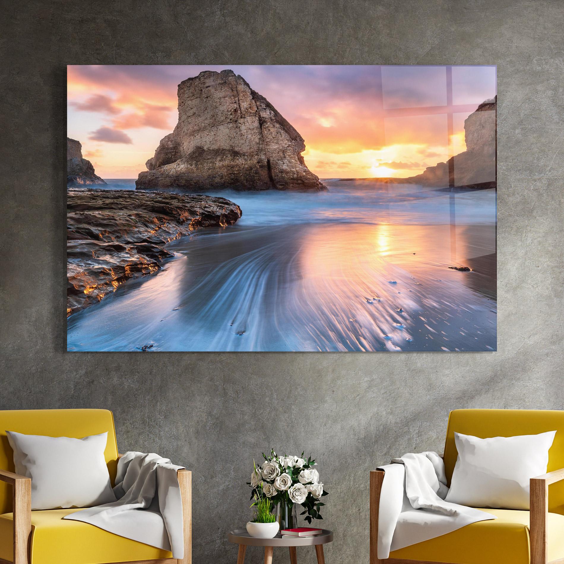 Tablou Sticla Blue Sunset Beach mockup 4