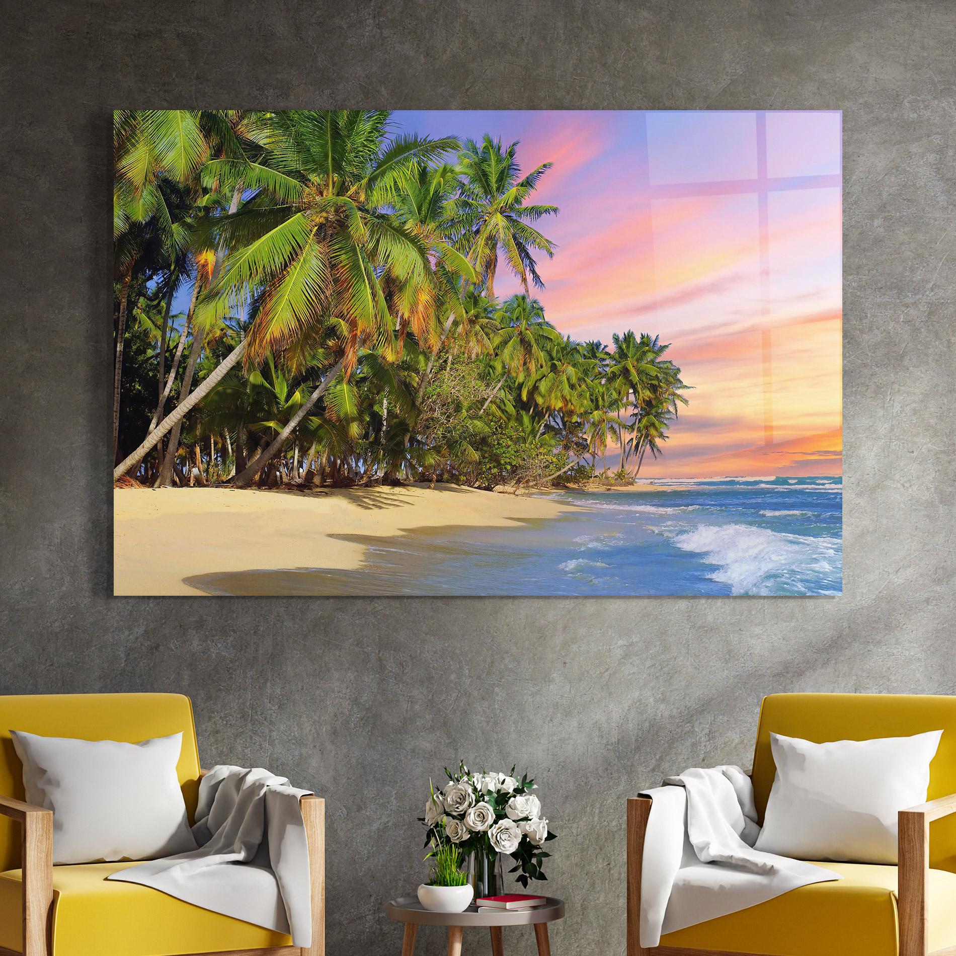 Tablou Sticla Coconut Tree Sunset mockup 4