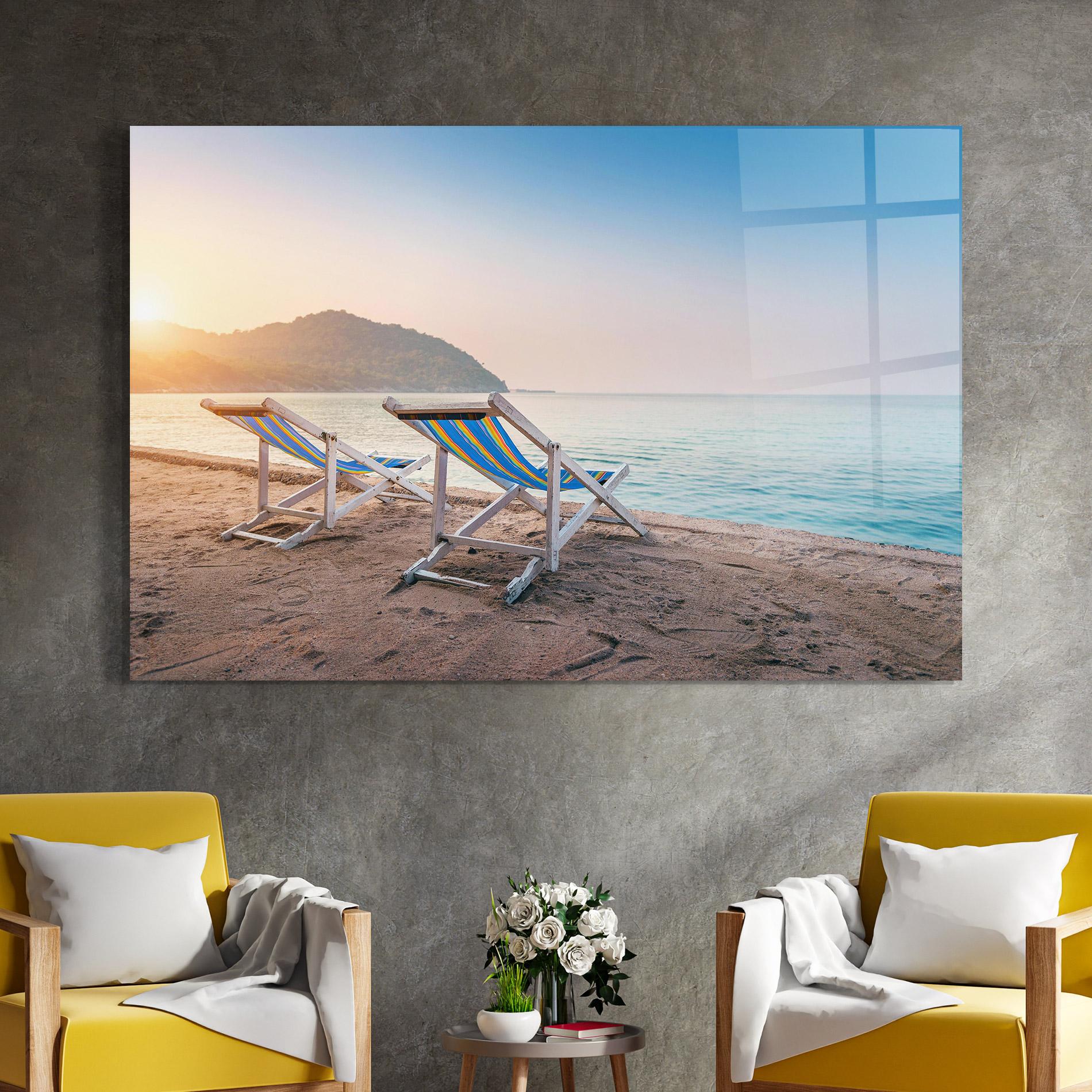 Tablou Sticla Colorful Beach Chairs mockup 4