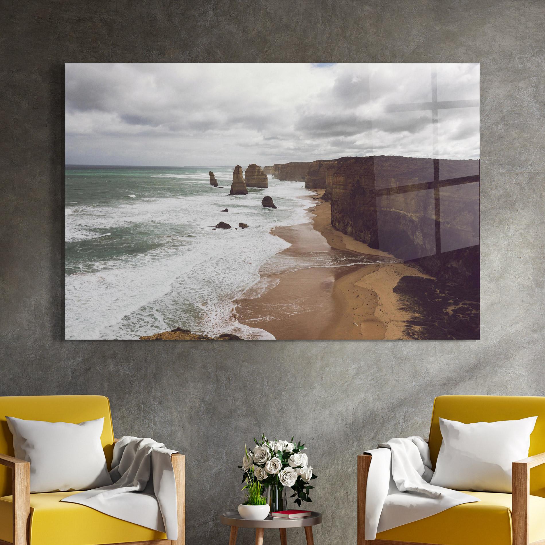 Tablou Sticla Grey Clouds Beach mockup 4