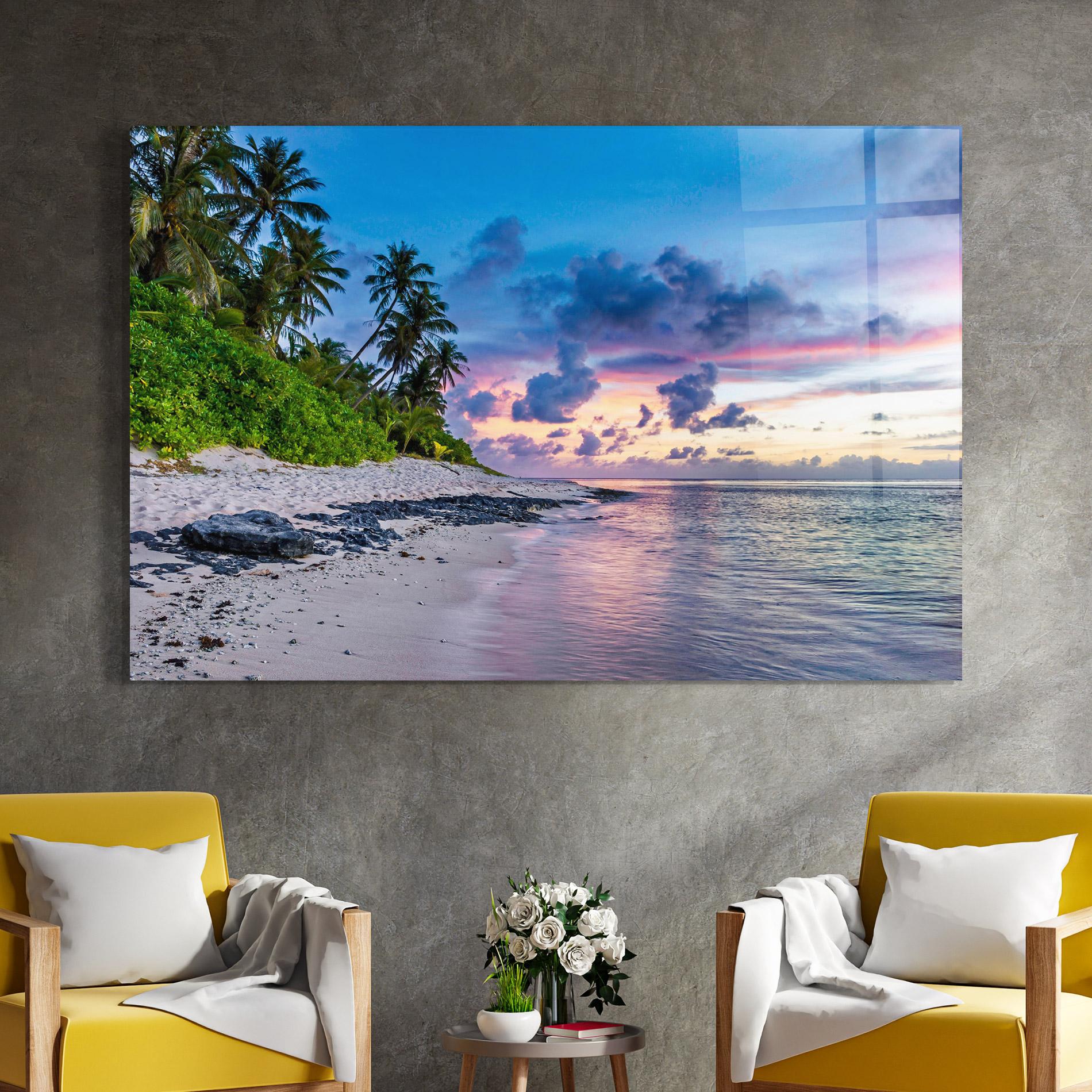 Tablou Sticla Purple Blue Beach mockup 4