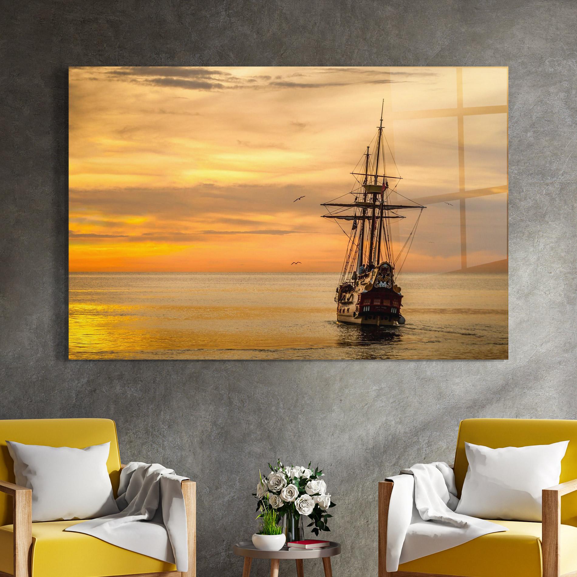 Tablou Sticla Sunset Over The Sea mockup 4