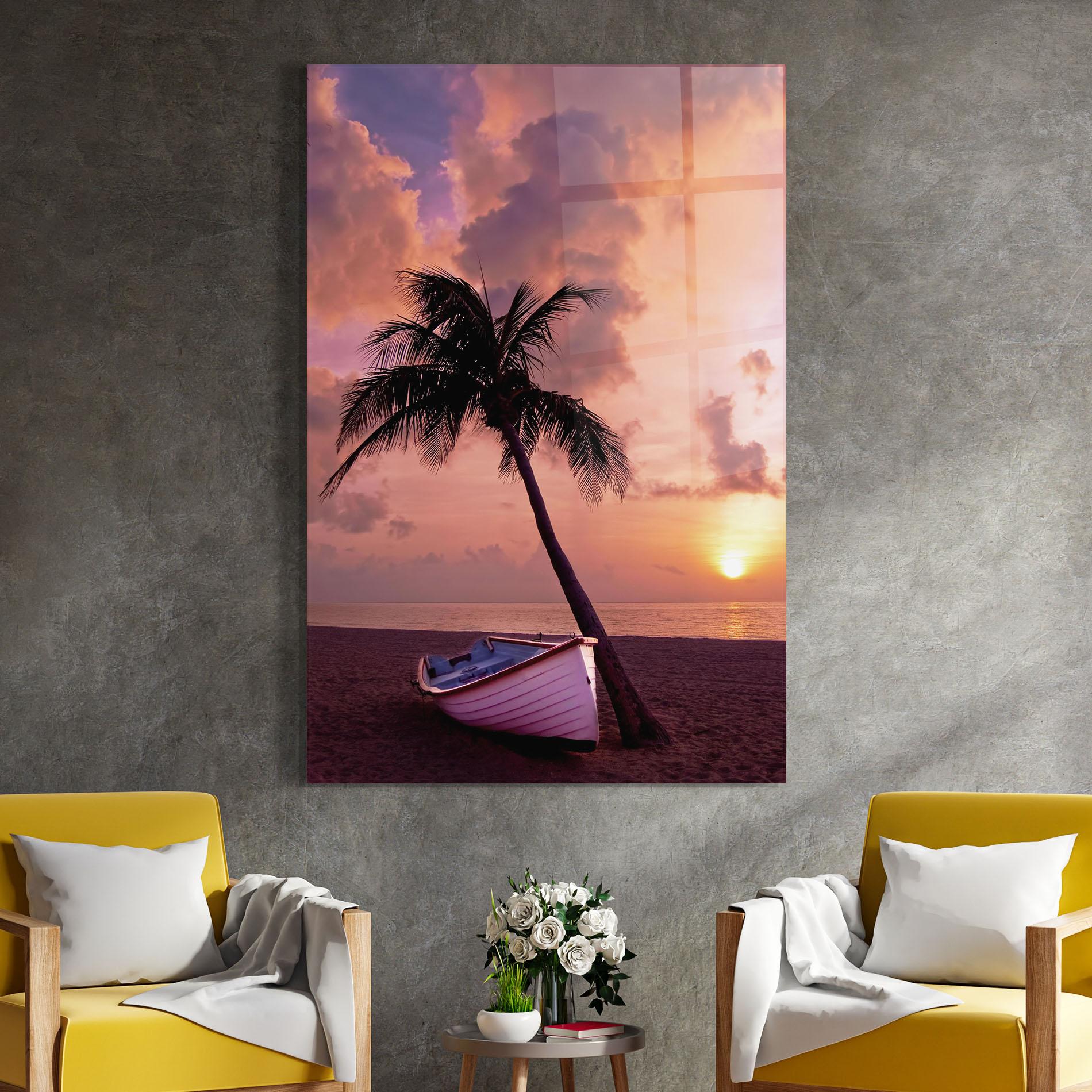 Tablou Sticla Boat Purple Sunset mockup 4