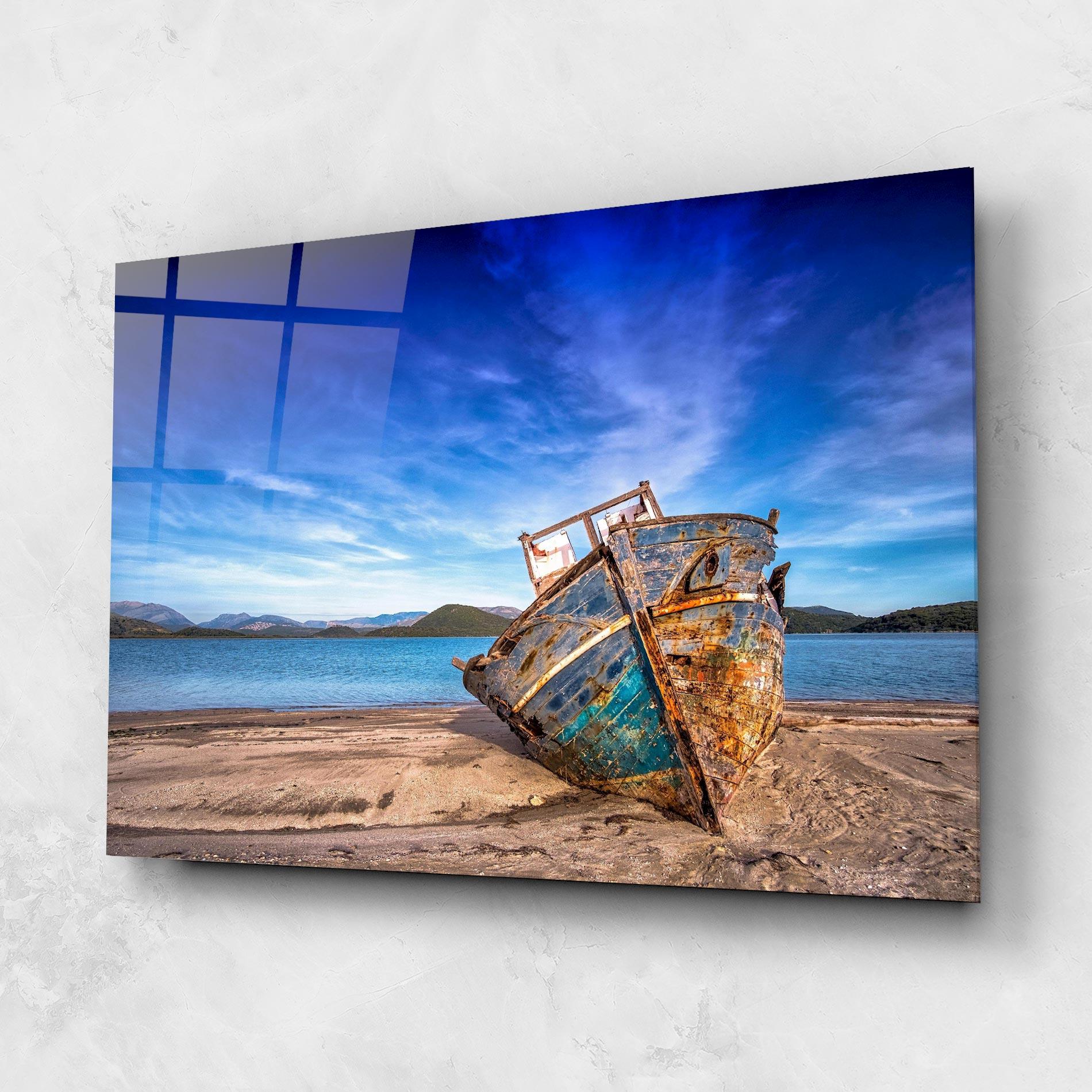 Tablou Sticla Boat Blue Sky mockup 1