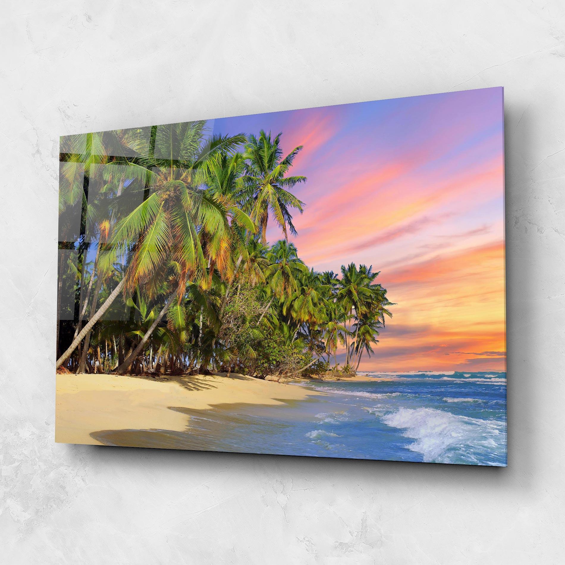 Tablou Sticla Coconut Tree Sunset mockup 1