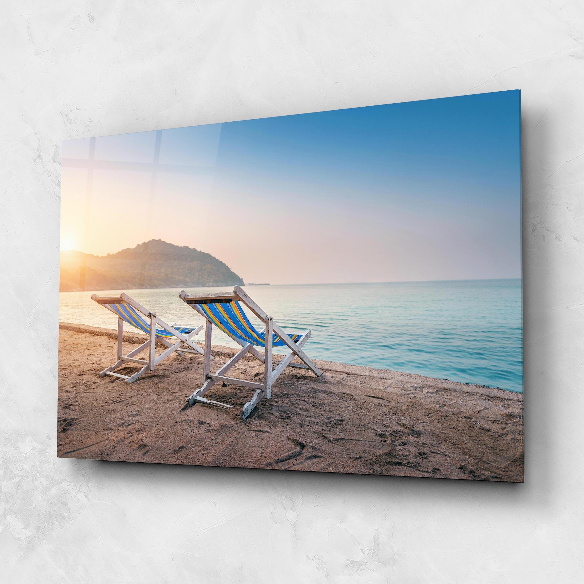 Tablou Sticla Colorful Beach Chairs mockup 1