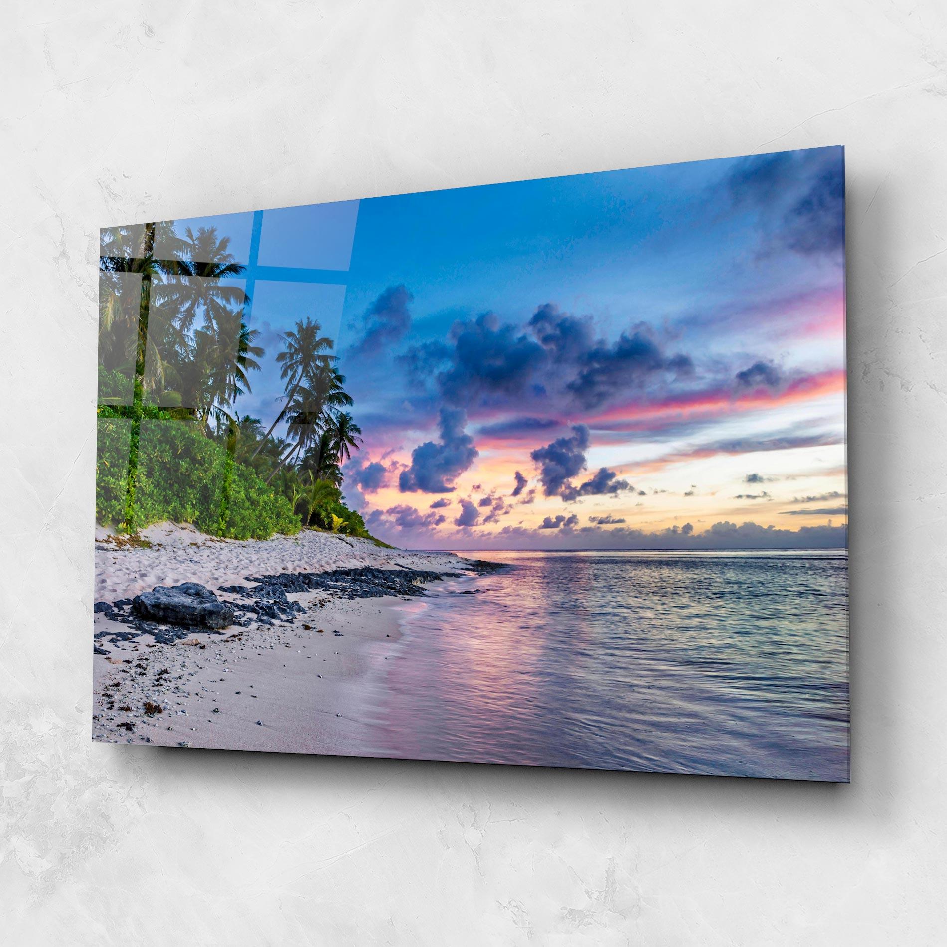 Tablou Sticla Purple Blue Beach mockup 1