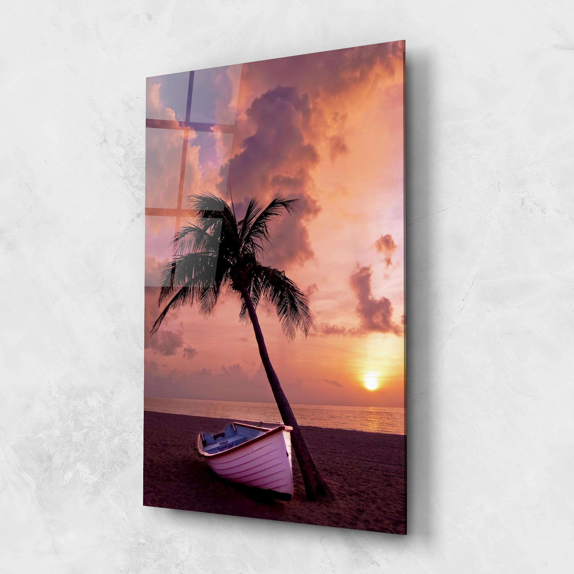 Tablou Sticla Boat Purple Sunset mockup 1