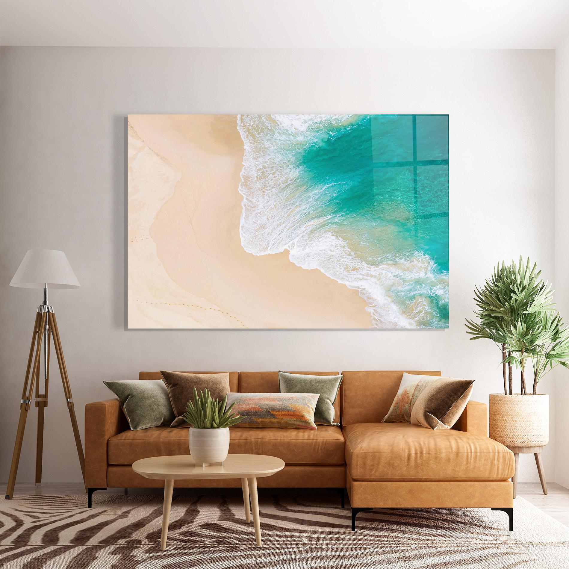 Tablou Sticla Beautiful Blue Waves mockup 7