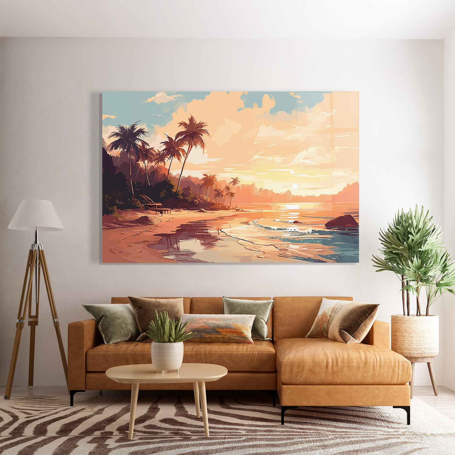 Tablou Sticla Blue Orange Beach mockup 7
