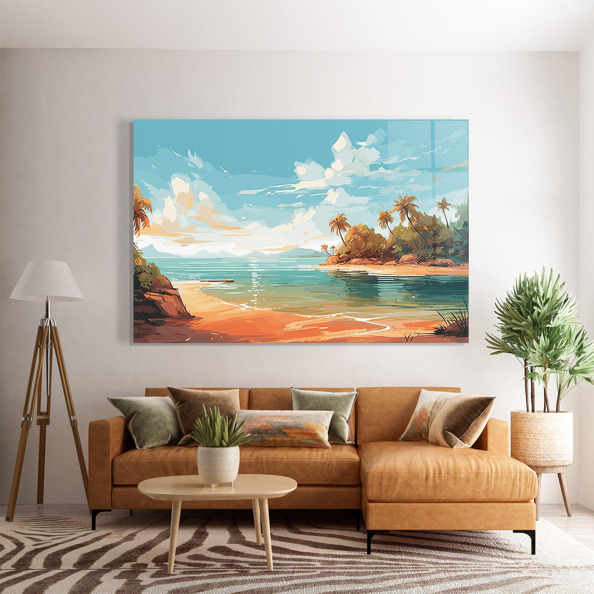 Tablou Sticla Blue Sky Beach mockup 7