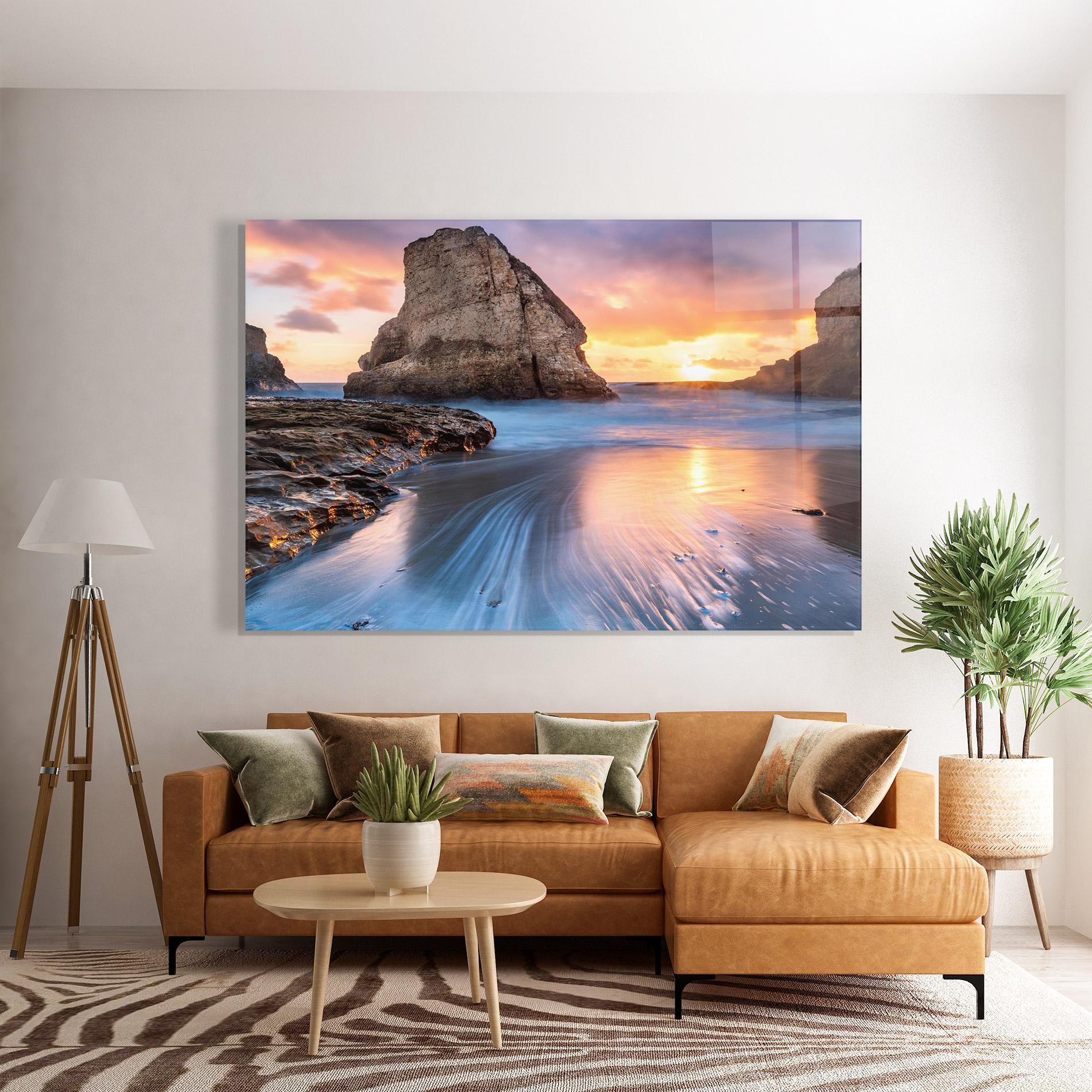 Tablou Sticla Blue Sunset Beach mockup 7