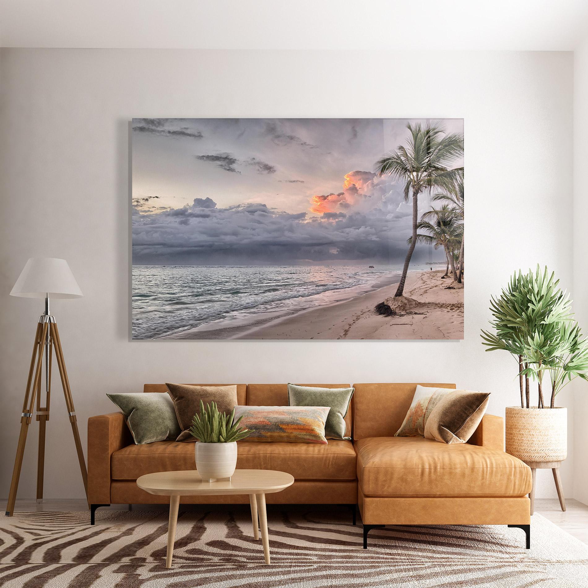 Tablou Sticla Cloudy Beach mockup 7