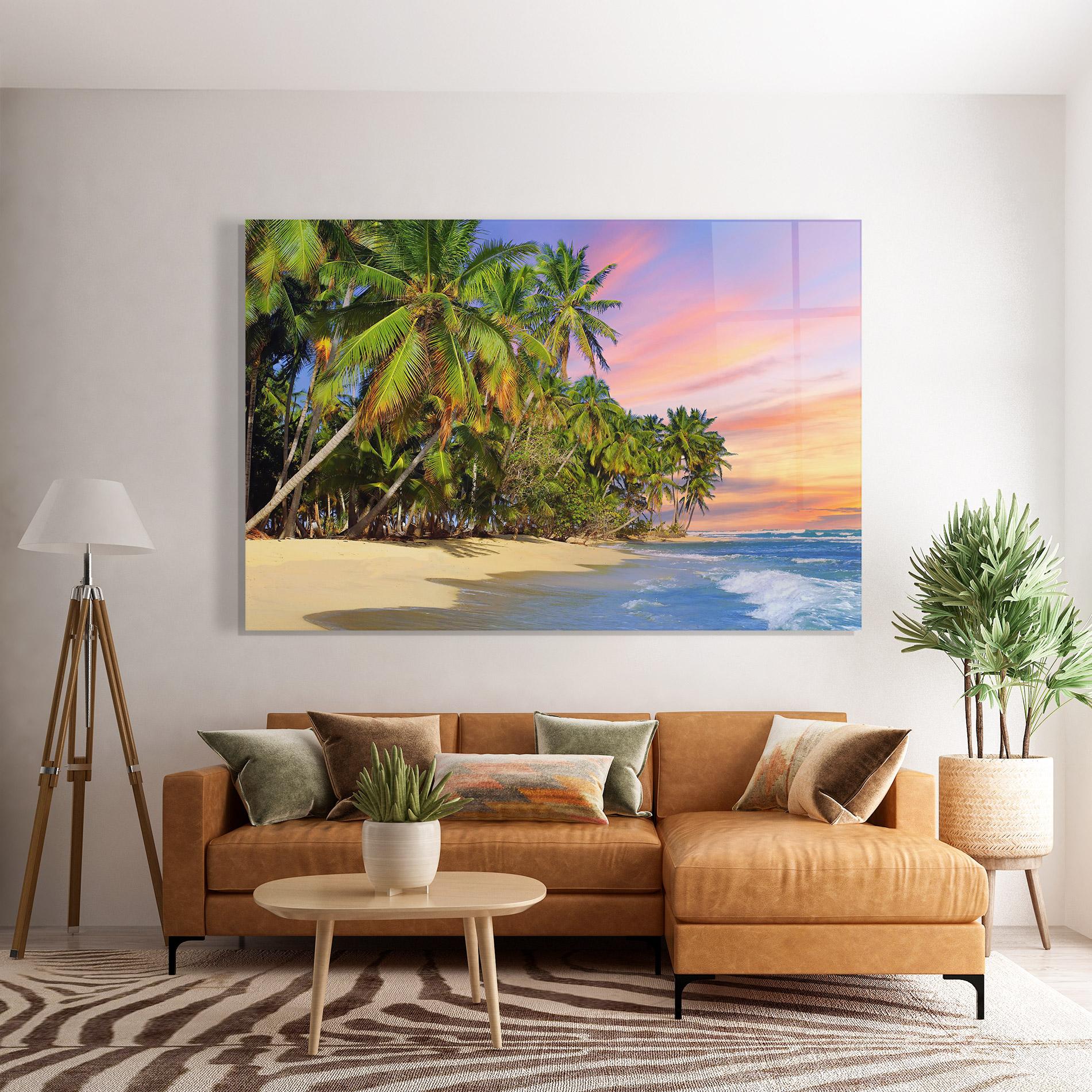 Tablou Sticla Coconut Tree Sunset mockup 7