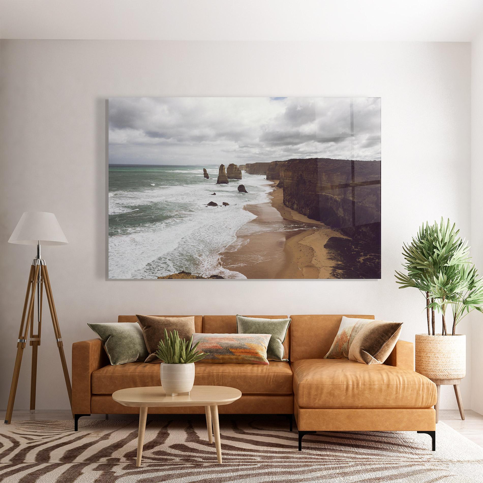 Tablou Sticla Grey Clouds Beach mockup 7