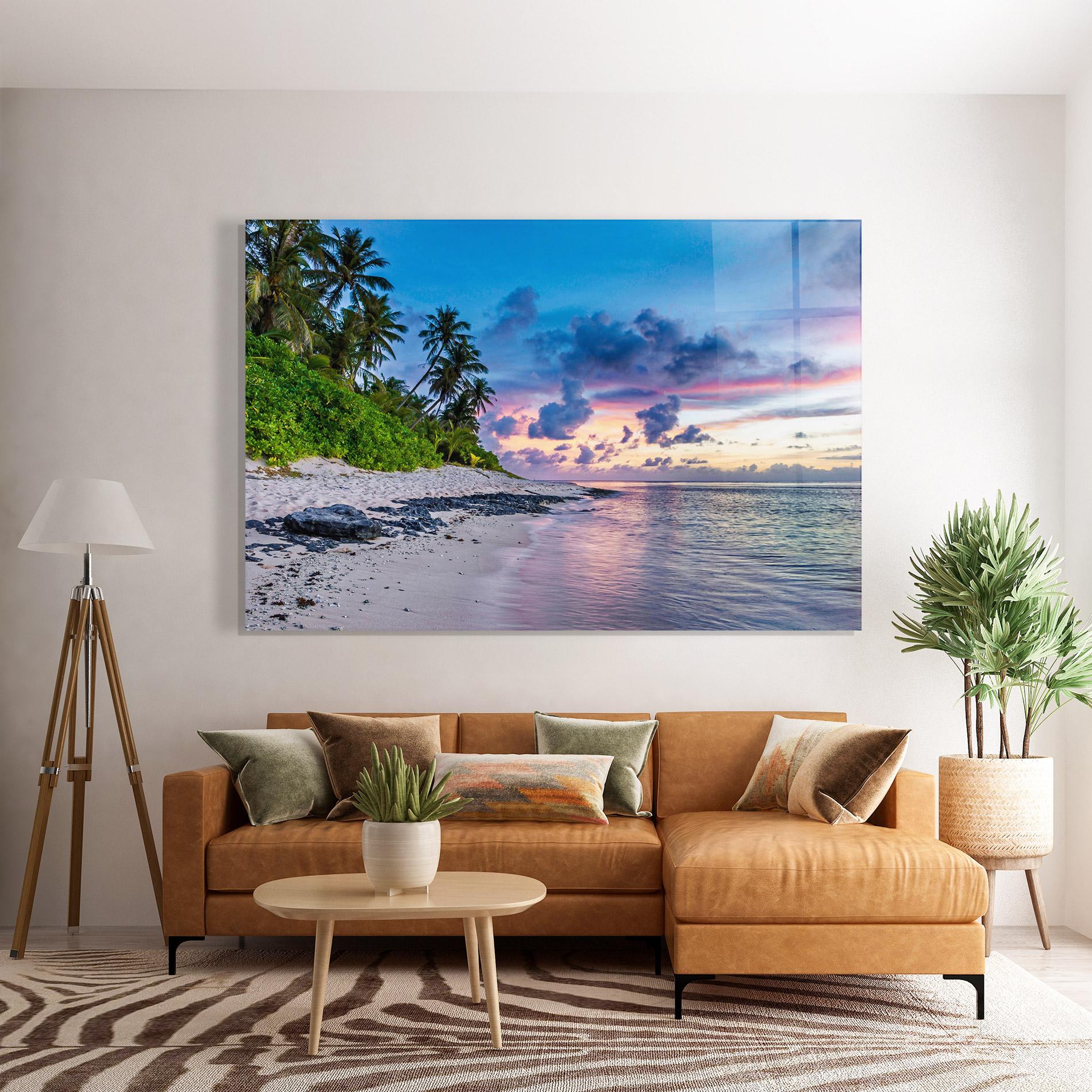 Tablou Sticla Purple Blue Beach mockup 7