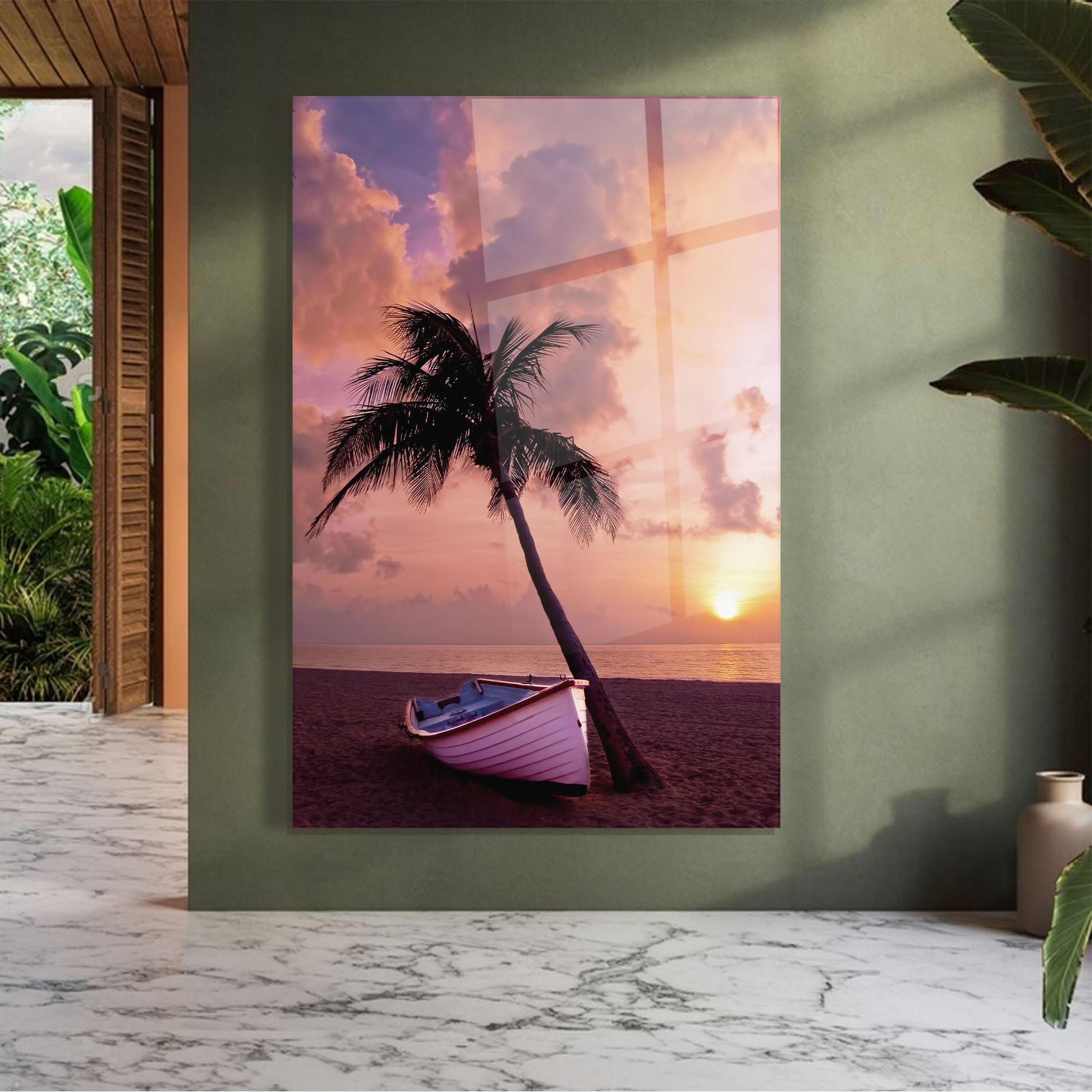 Tablou Sticla Boat Purple Sunset mockup 7