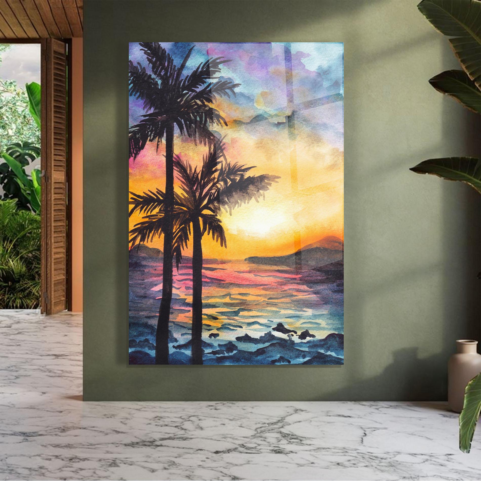 Tablou Sticla Sunset Tree Beach mockup 7