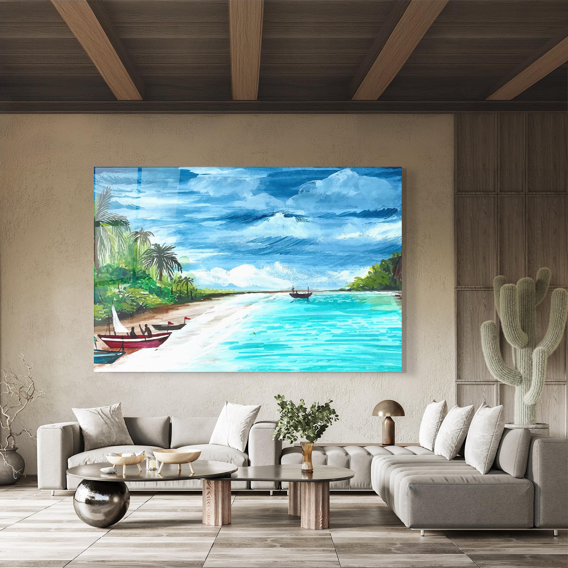 Tablou Sticla Beach Painting Art mockup 8