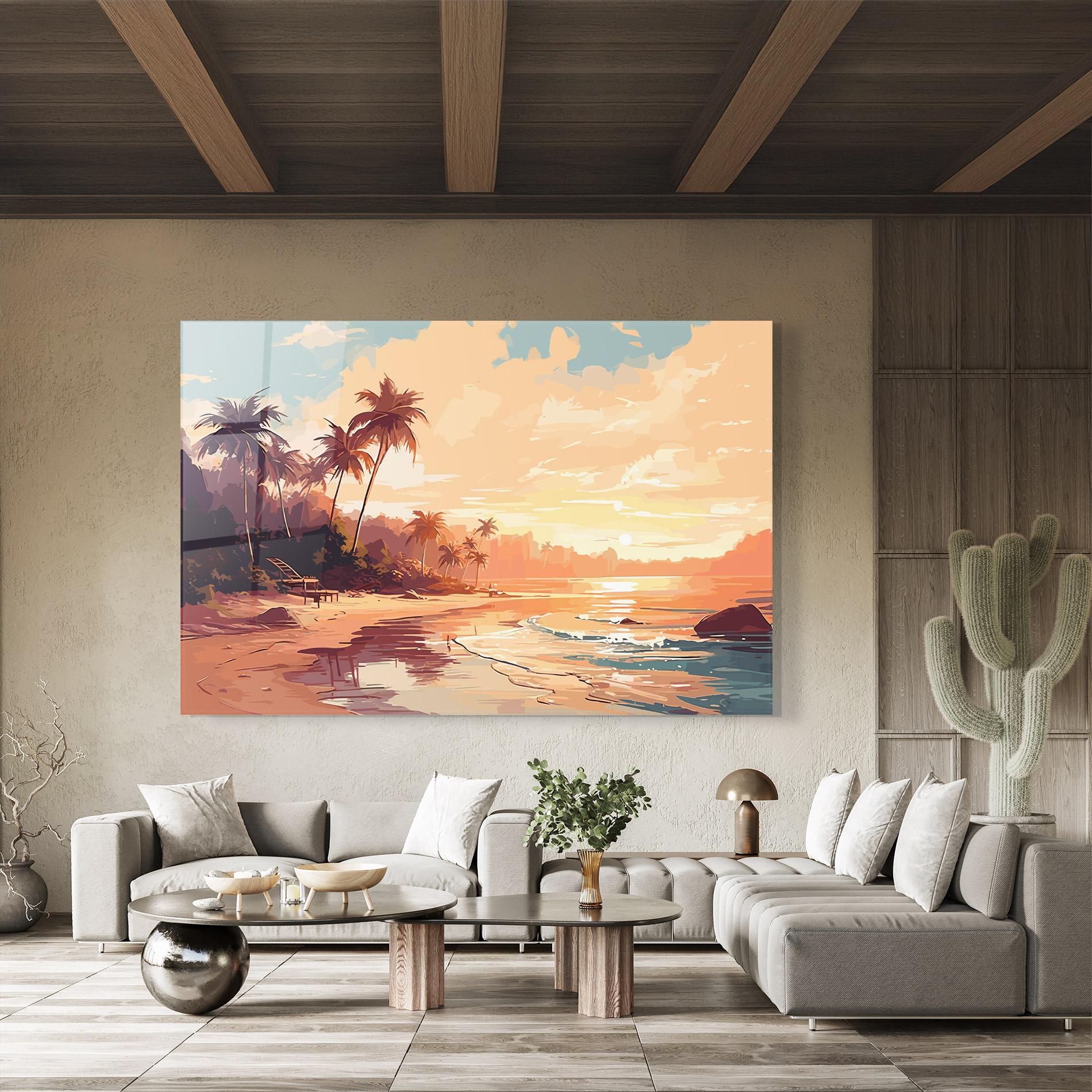 Tablou Sticla Blue Orange Beach mockup 8