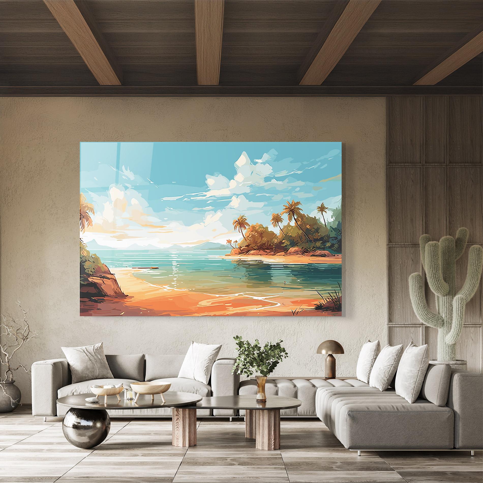 Tablou Sticla Blue Sky Beach mockup 8