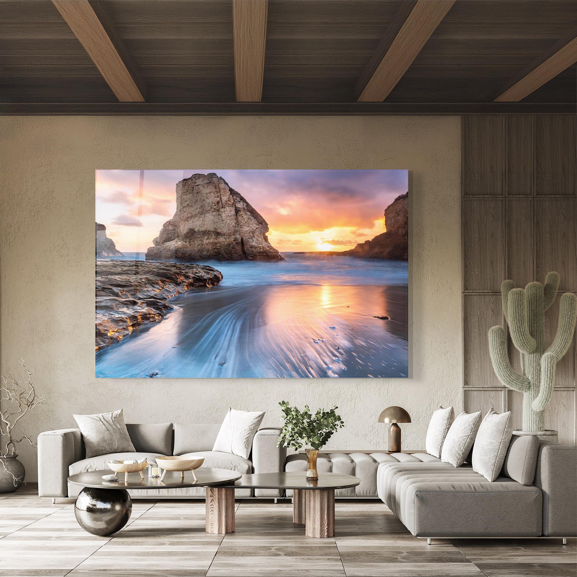 Tablou Sticla Blue Sunset Beach mockup 8