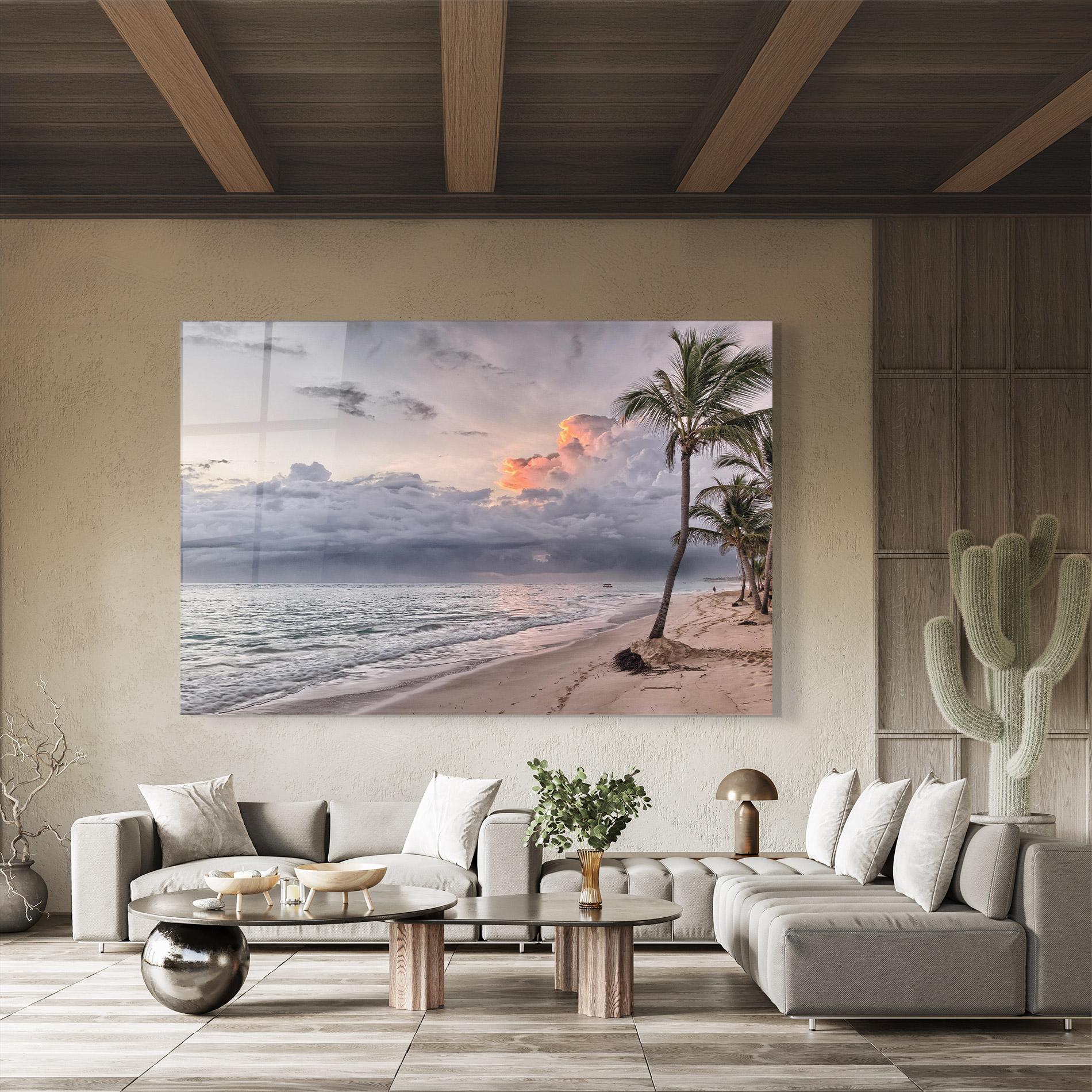 Tablou Sticla Cloudy Beach mockup 8