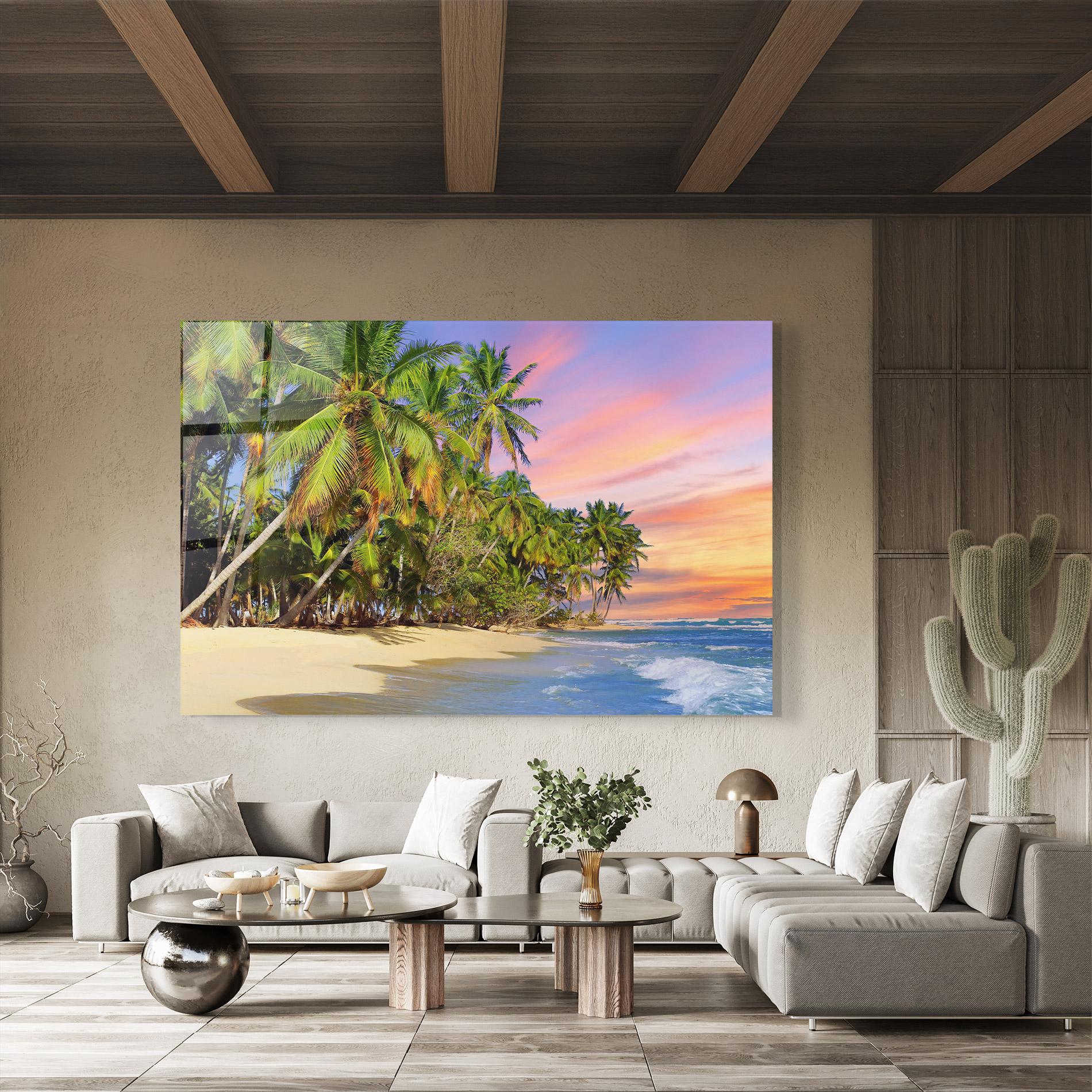 Tablou Sticla Coconut Tree Sunset mockup 8