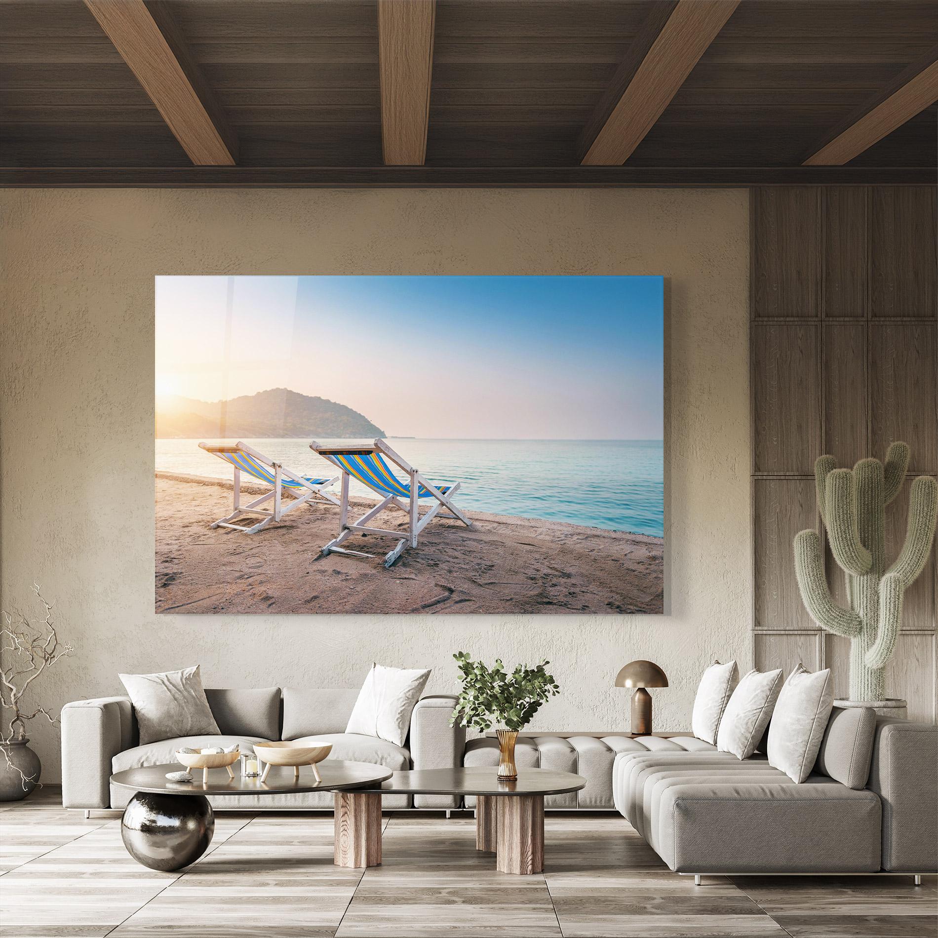 Tablou Sticla Colorful Beach Chairs mockup 8