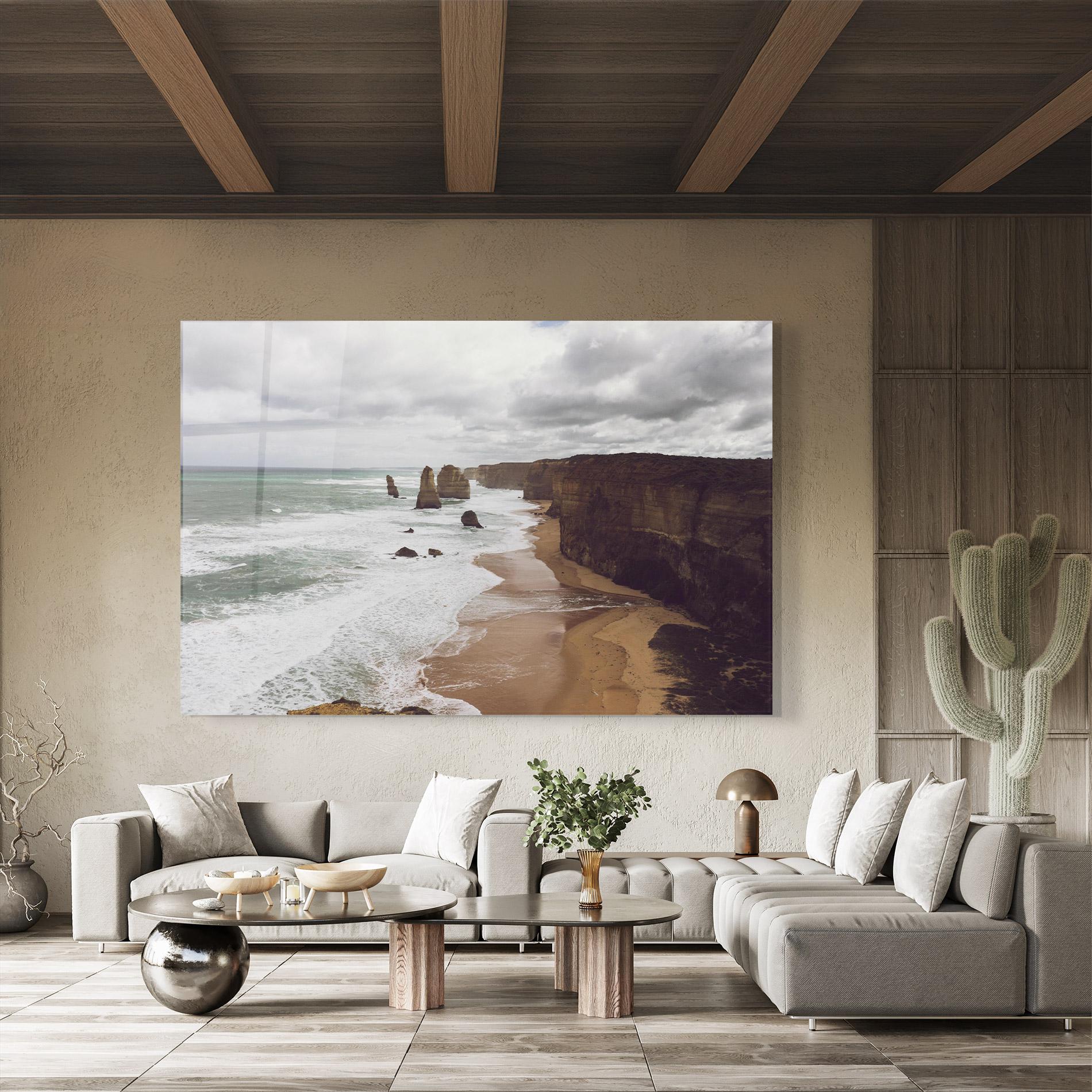 Tablou Sticla Grey Clouds Beach mockup 8