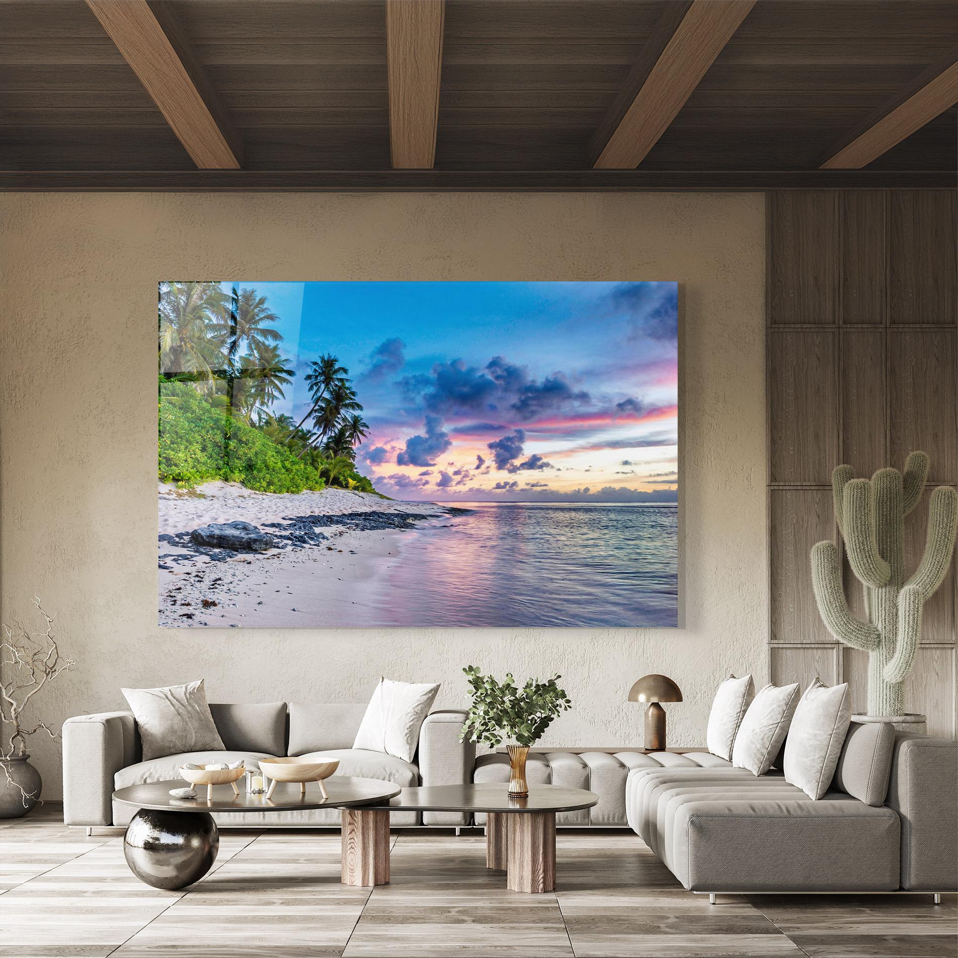 Tablou Sticla Purple Blue Beach mockup 8