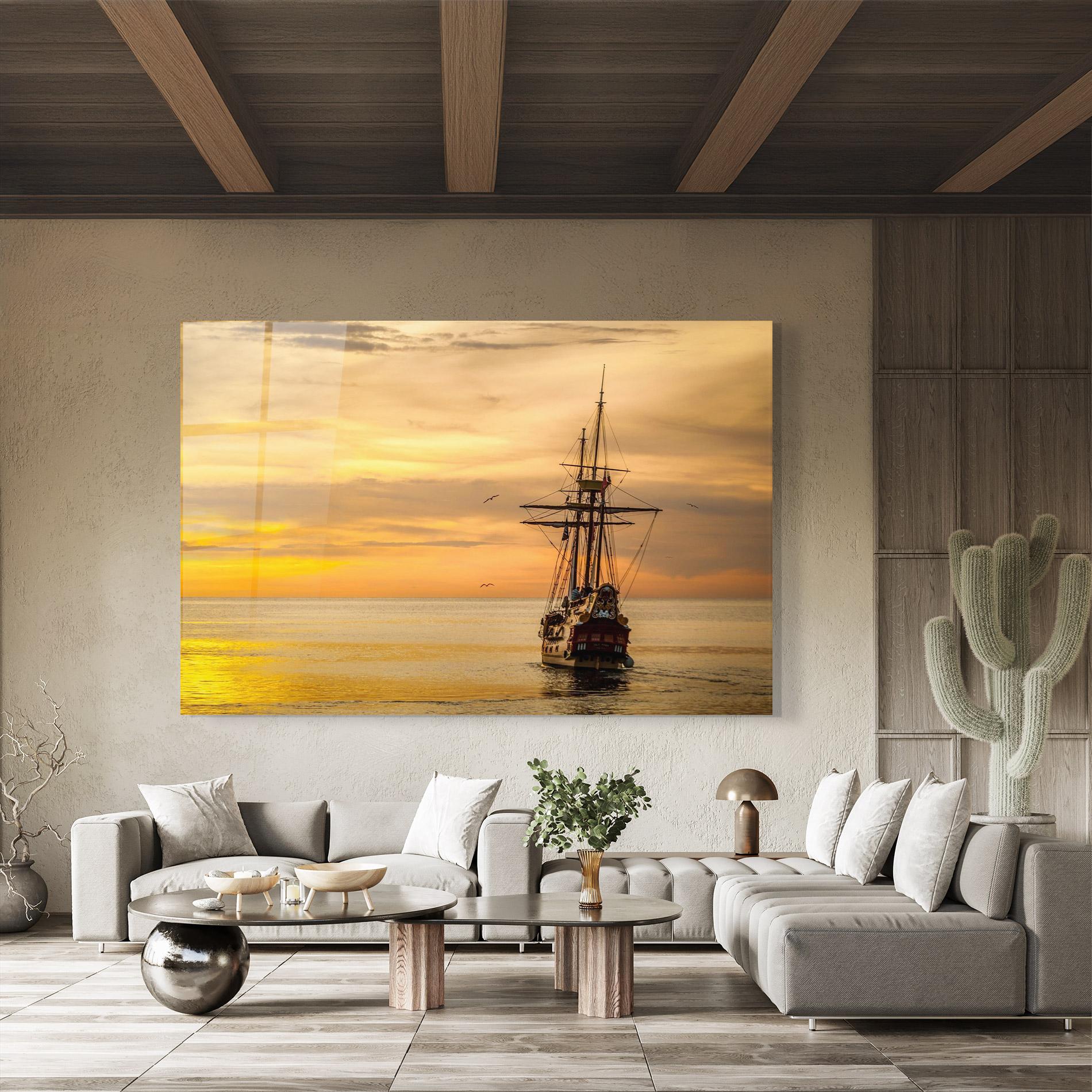Tablou Sticla Sunset Over The Sea mockup 8