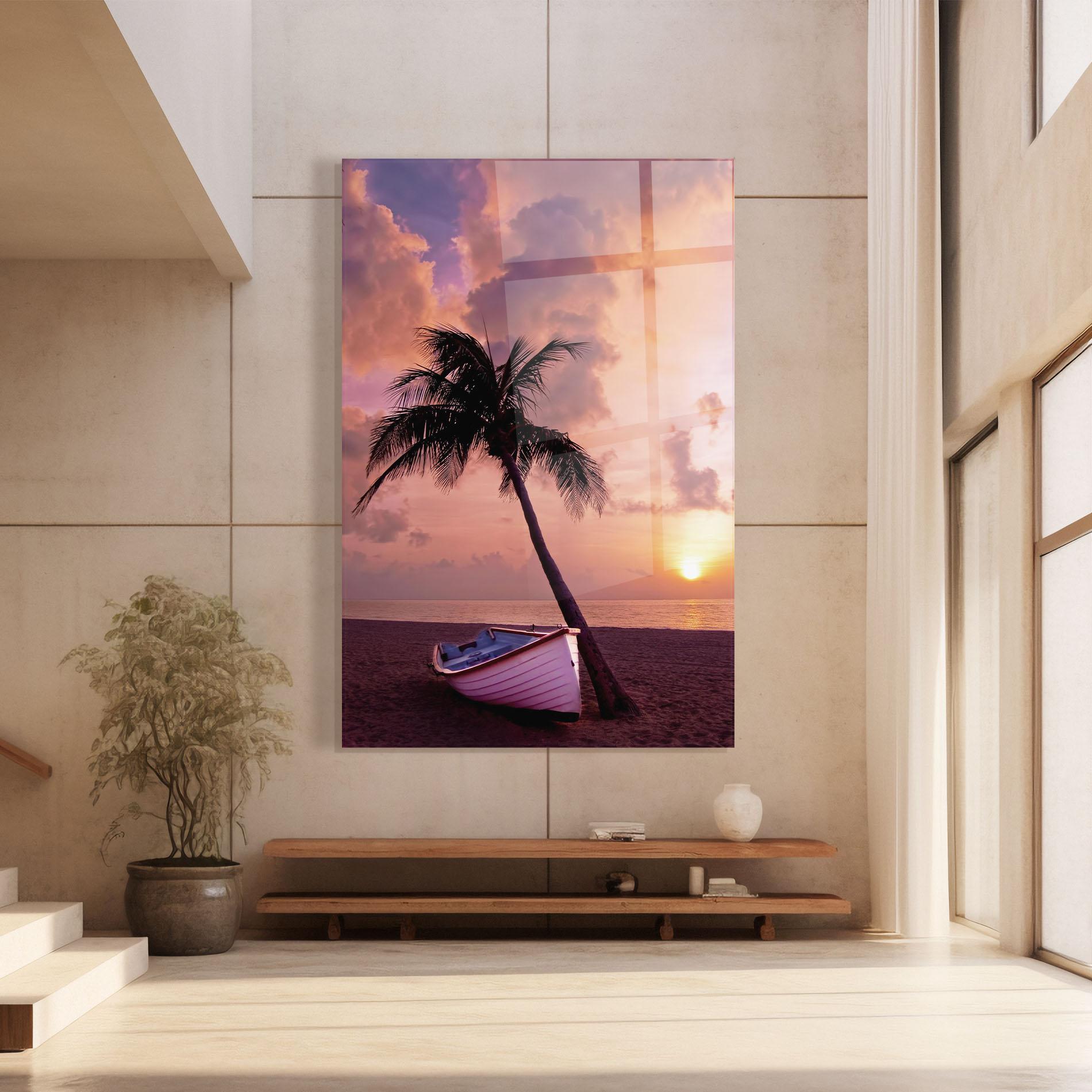 Tablou Sticla Boat Purple Sunset mockup 8