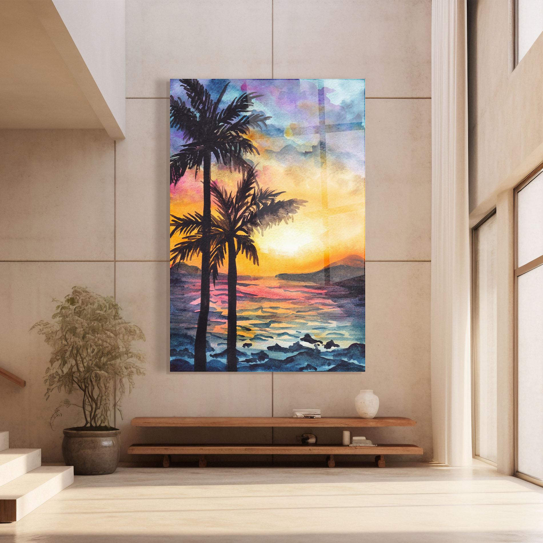 Tablou Sticla Sunset Tree Beach mockup 8